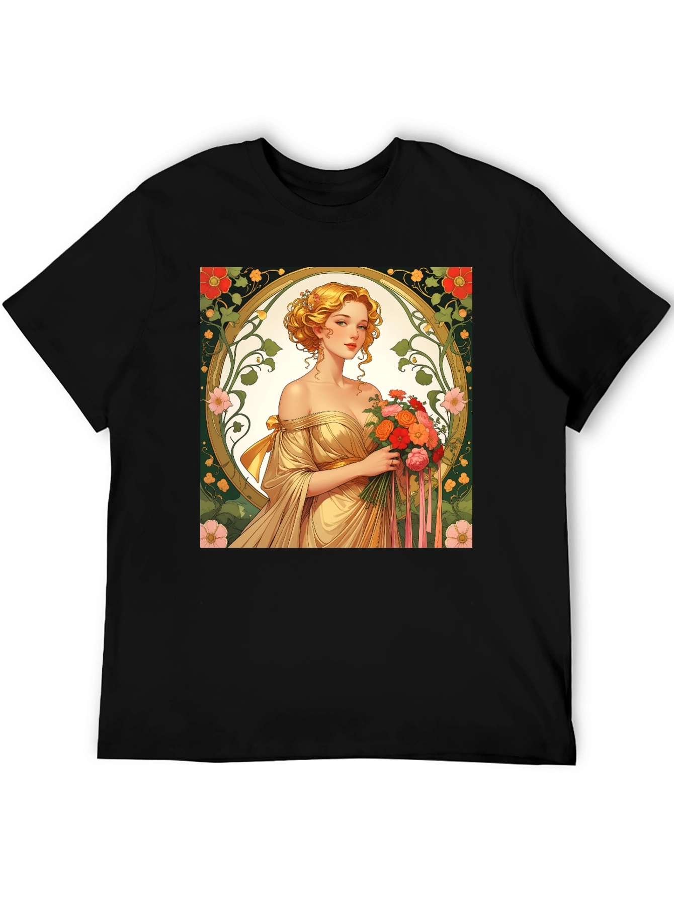 Art Nouveau Lady T-Shirt - Elegant Floral Design