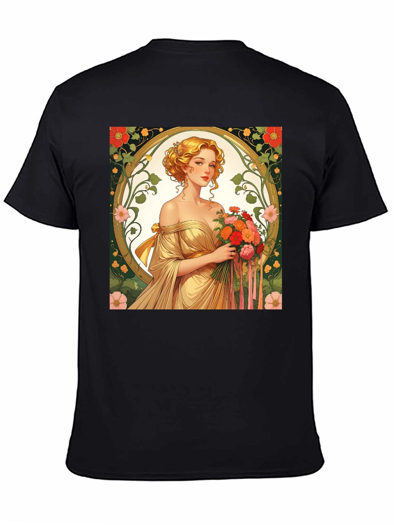 Art Nouveau Lady T-Shirt - Elegant Floral Design
