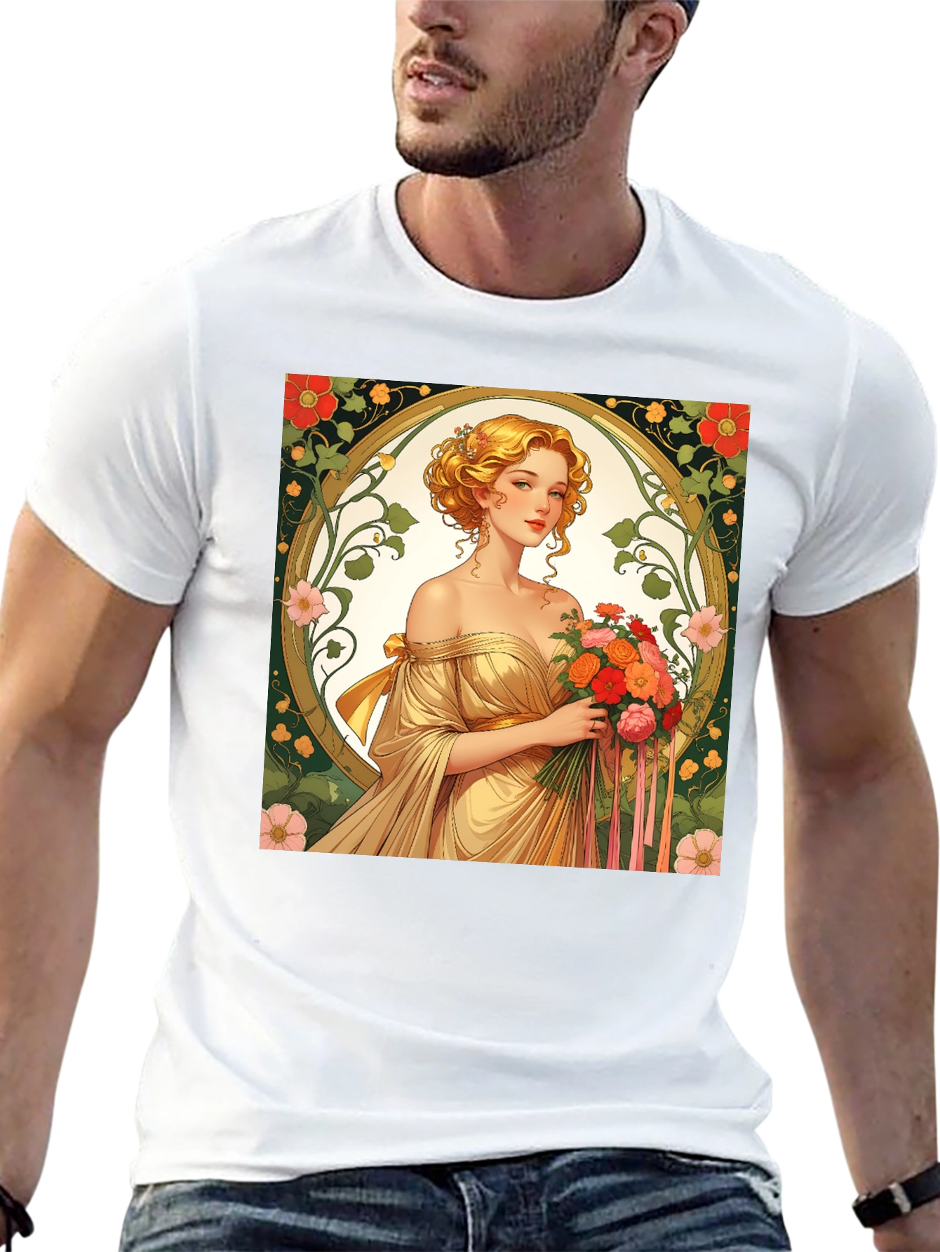 Art Nouveau Lady T-Shirt - Elegant Floral Design