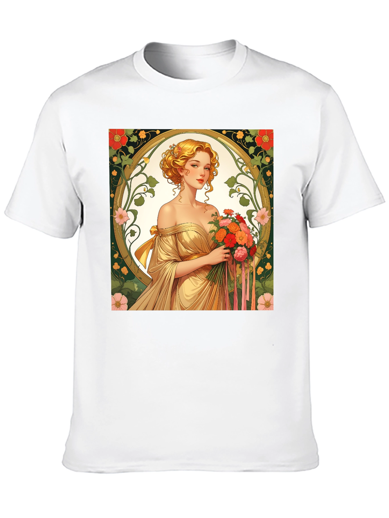 Art Nouveau Lady T-Shirt - Elegant Floral Design