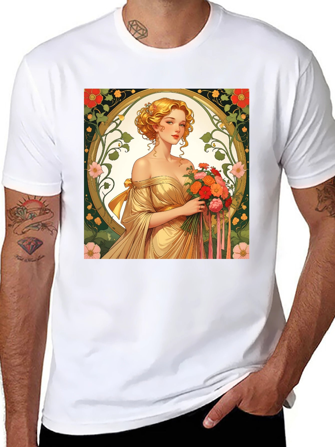 Art Nouveau Lady T-Shirt - Elegant Floral Design