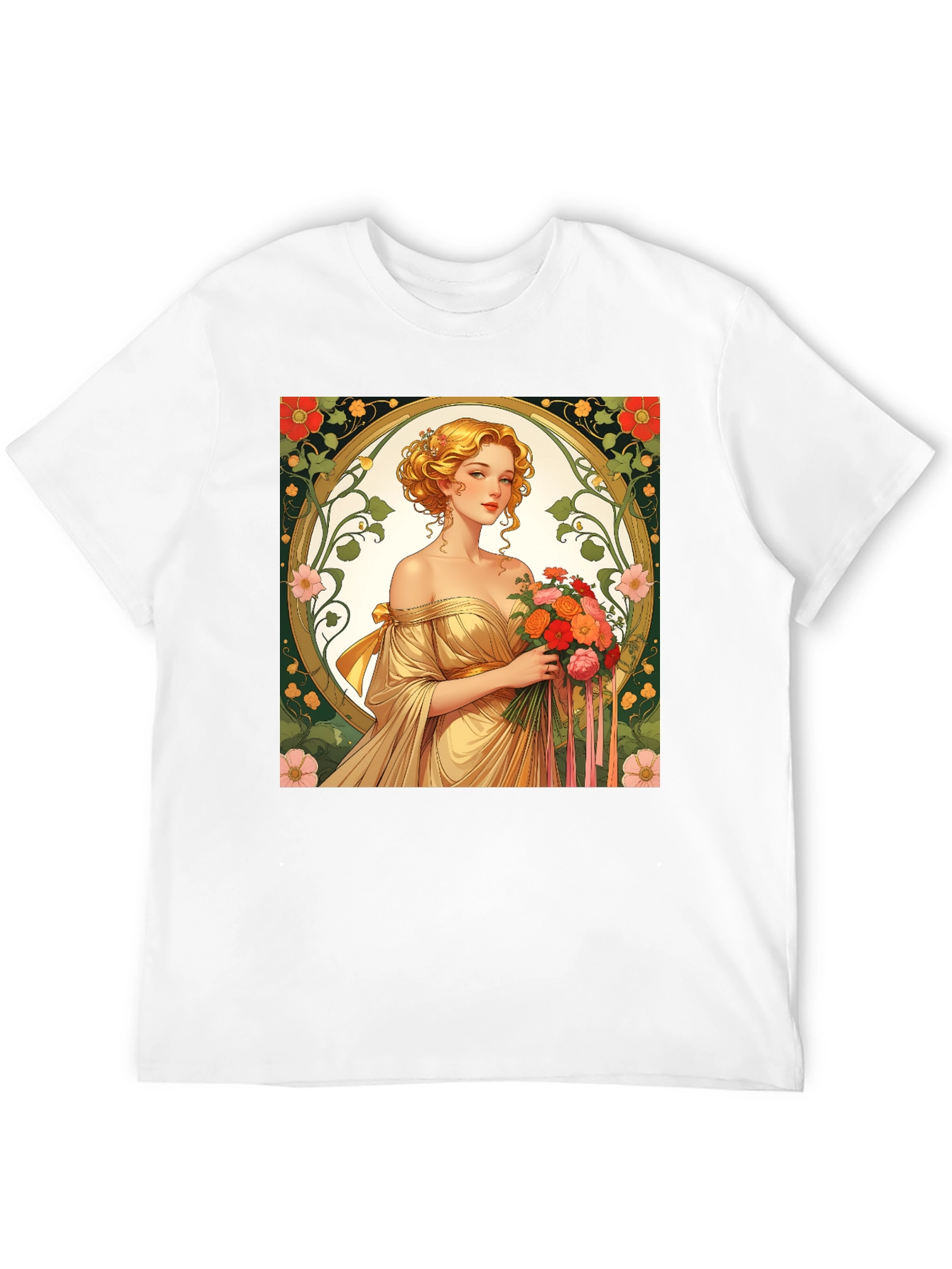 Art Nouveau Lady T-Shirt - Elegant Floral Design