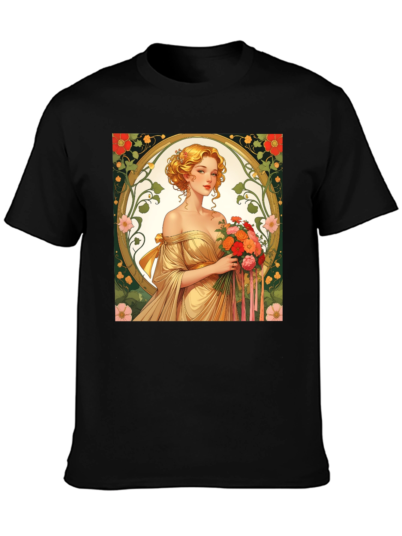 Art Nouveau Lady T-Shirt - Elegant Floral Design