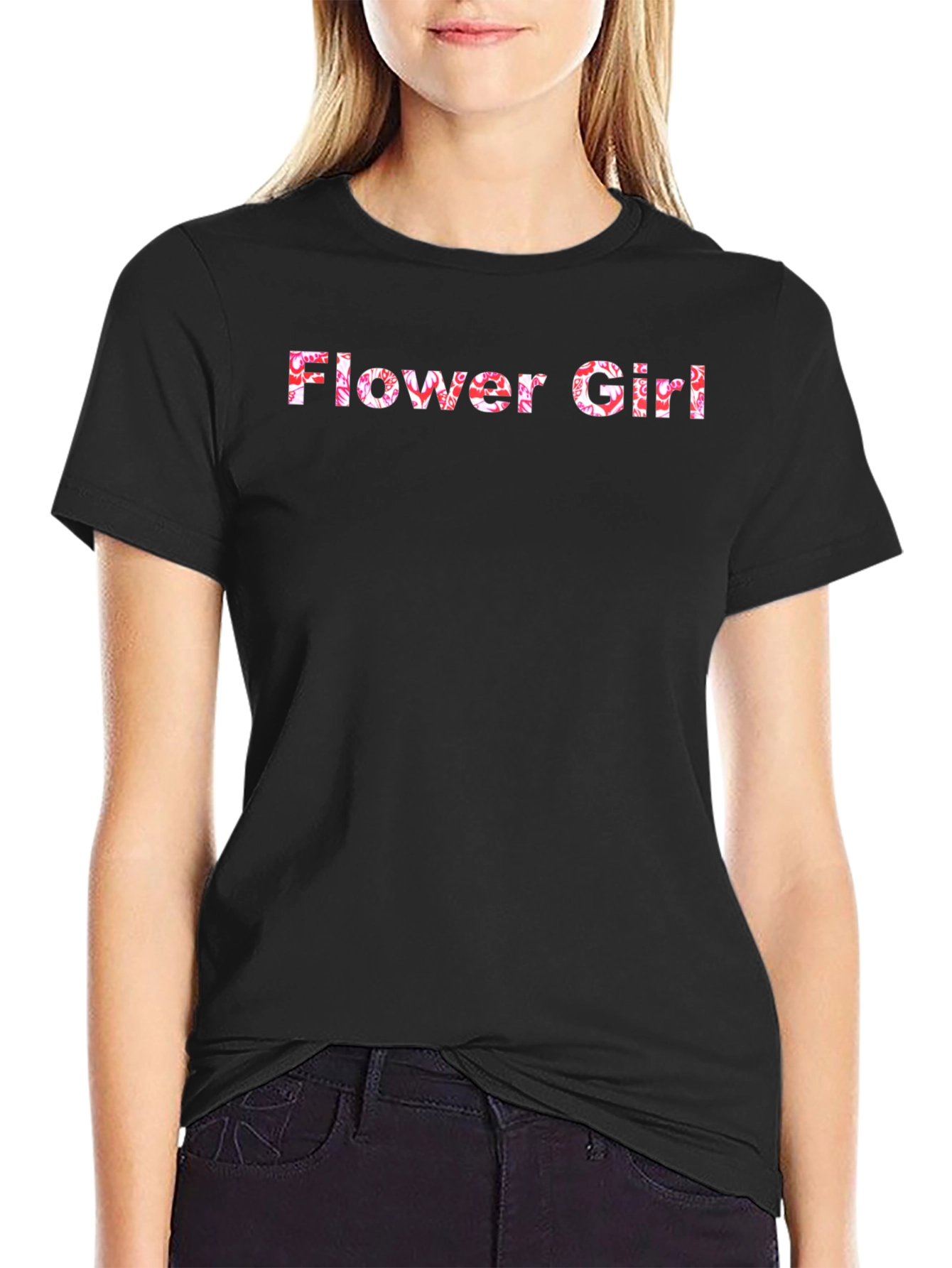 Flower Girl Floral Graphic Black T-Shirt