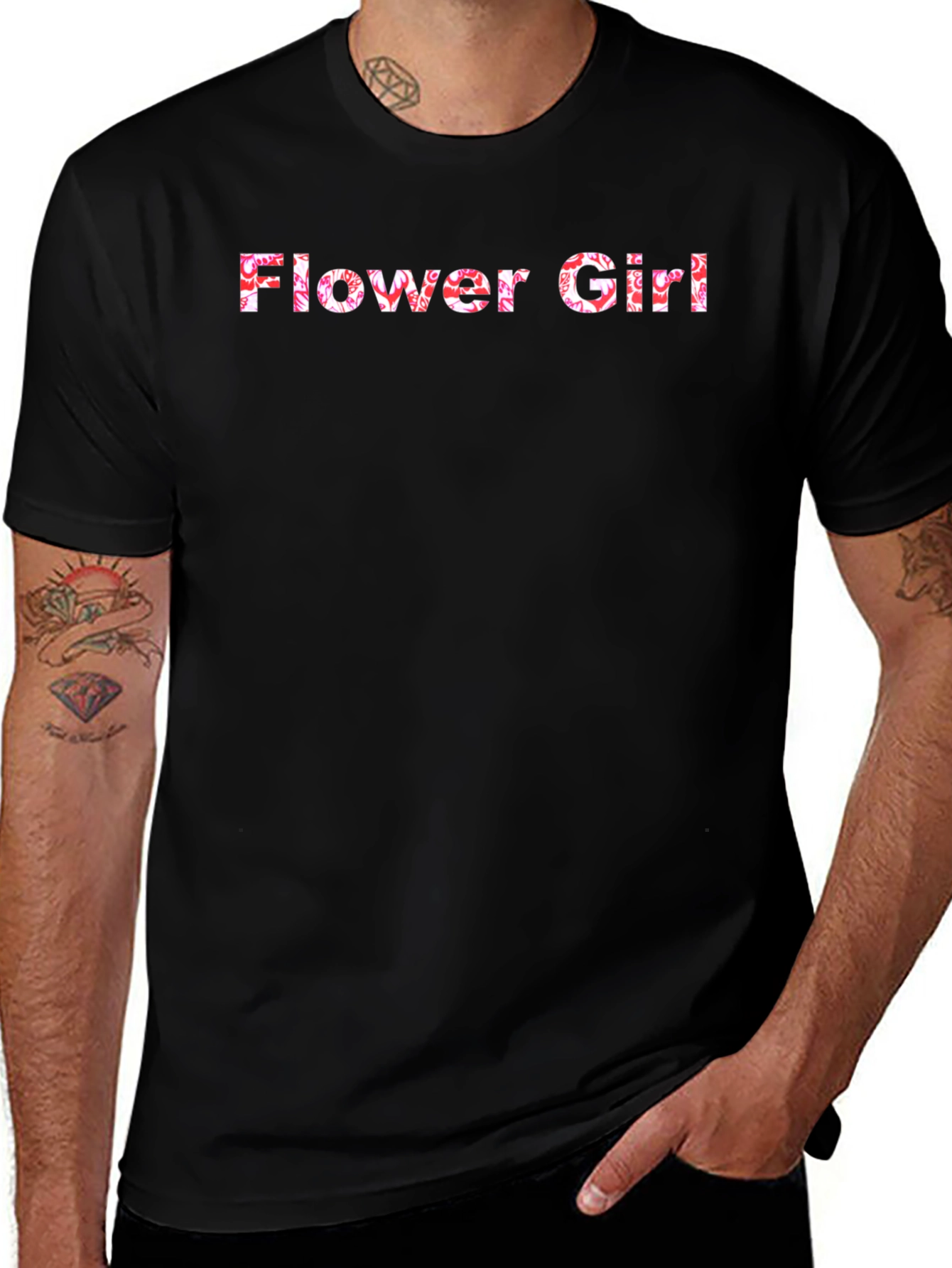 Flower Girl Floral Graphic Black T-Shirt