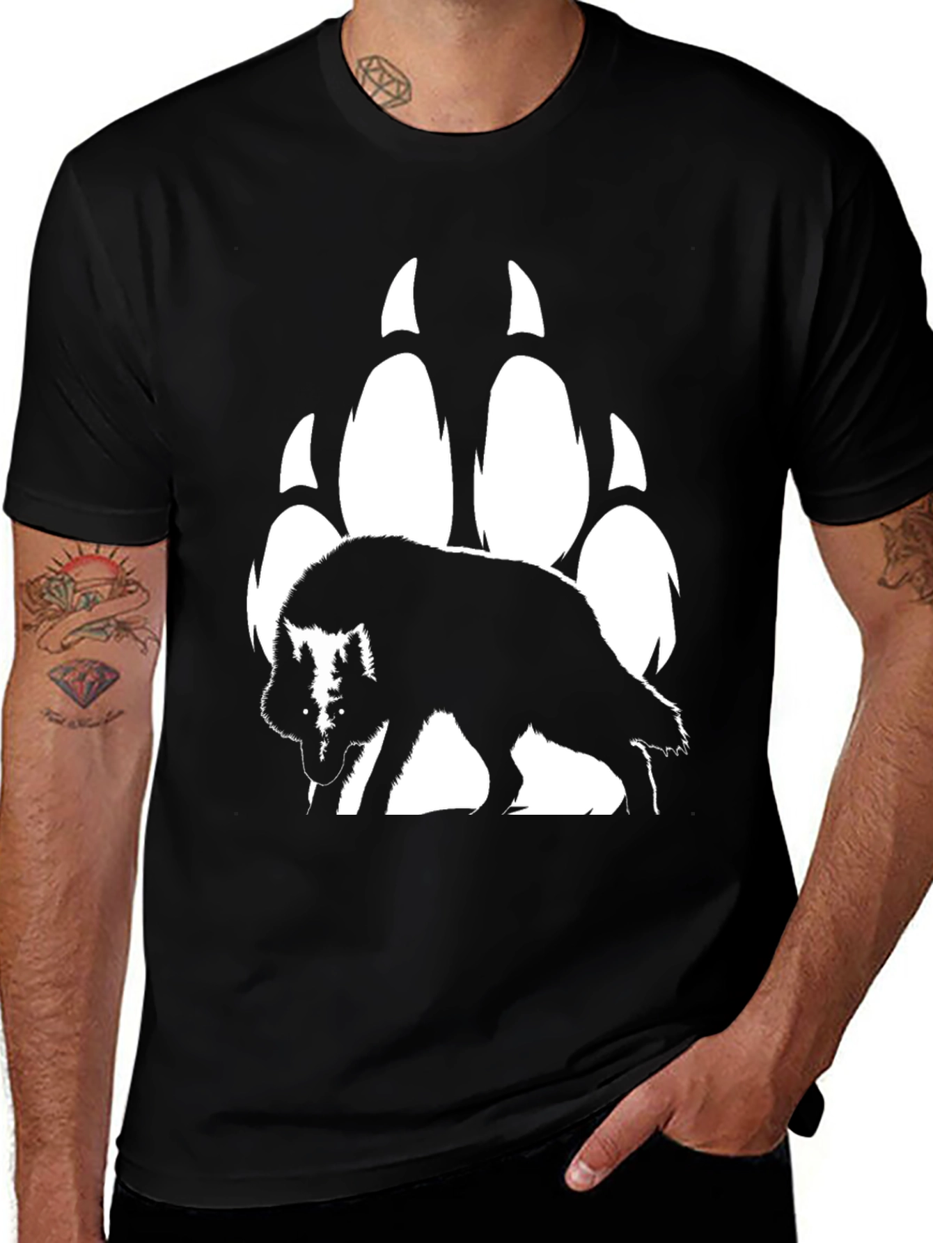 Wolf & Paw Print Graphic T-Shirt