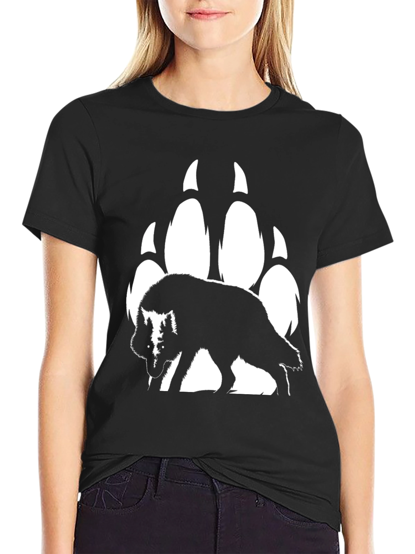 Wolf & Paw Print Graphic T-Shirt