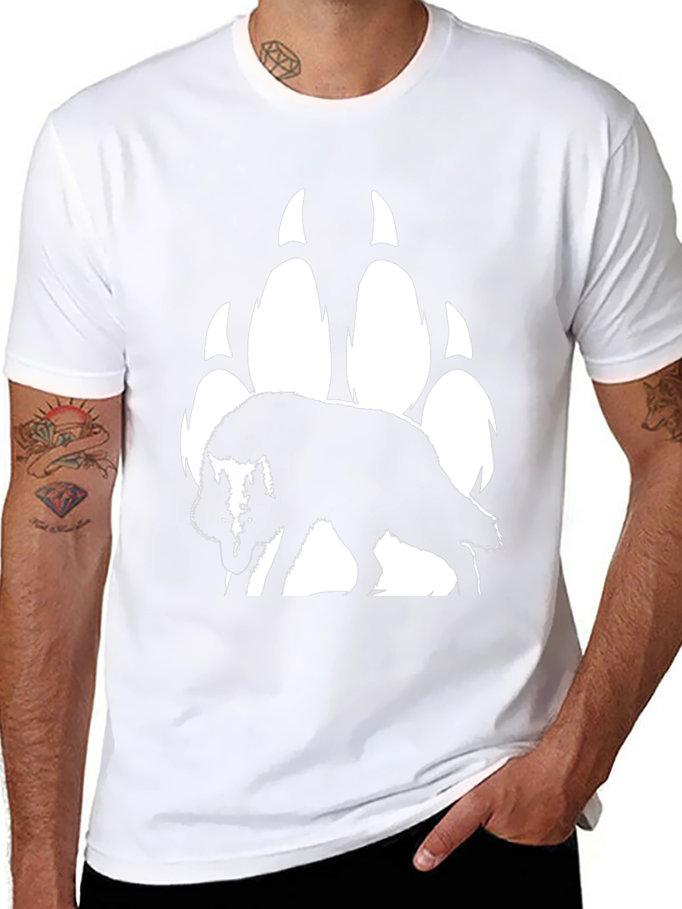 Wolf & Paw Print Graphic T-Shirt