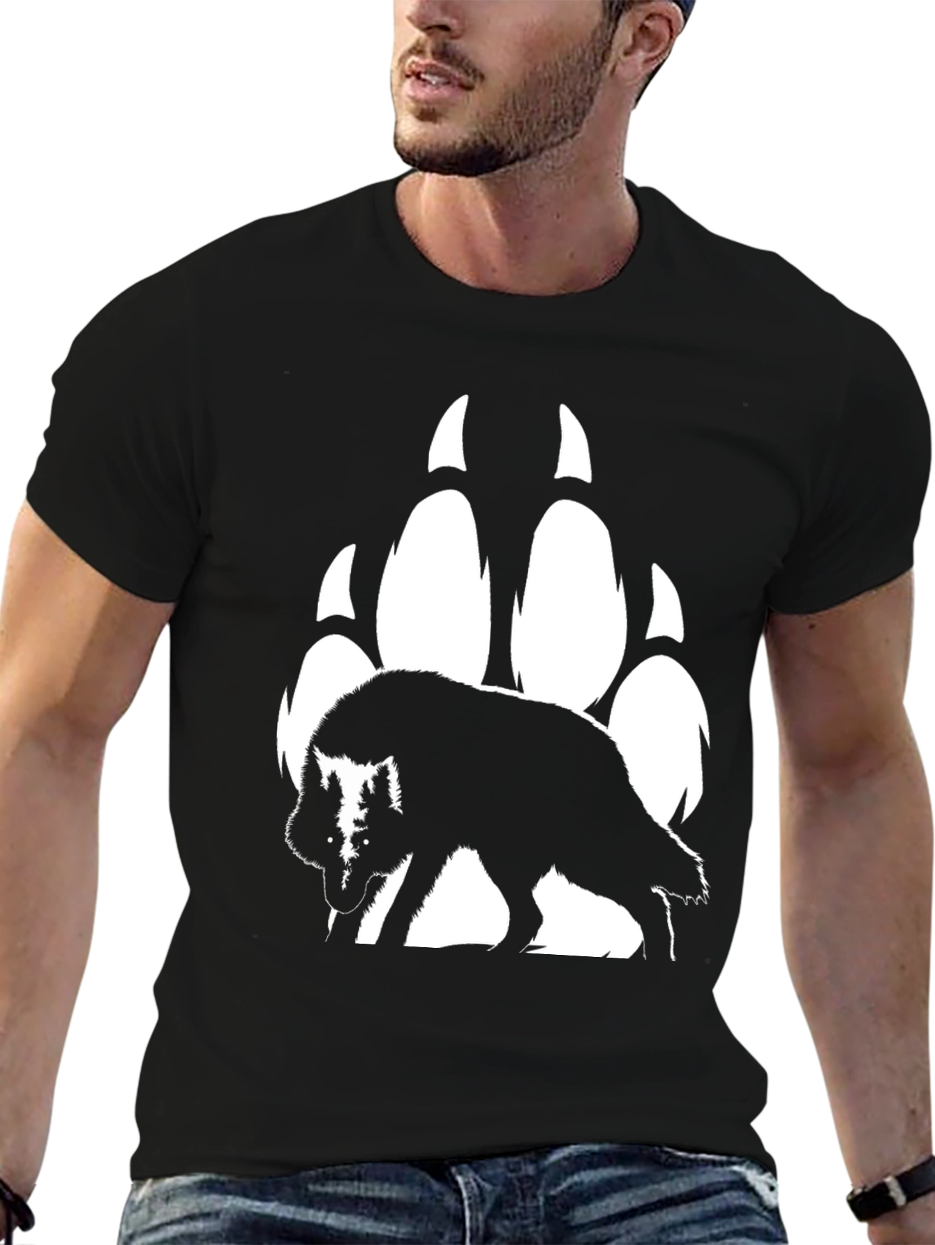 Wolf & Paw Print Graphic T-Shirt