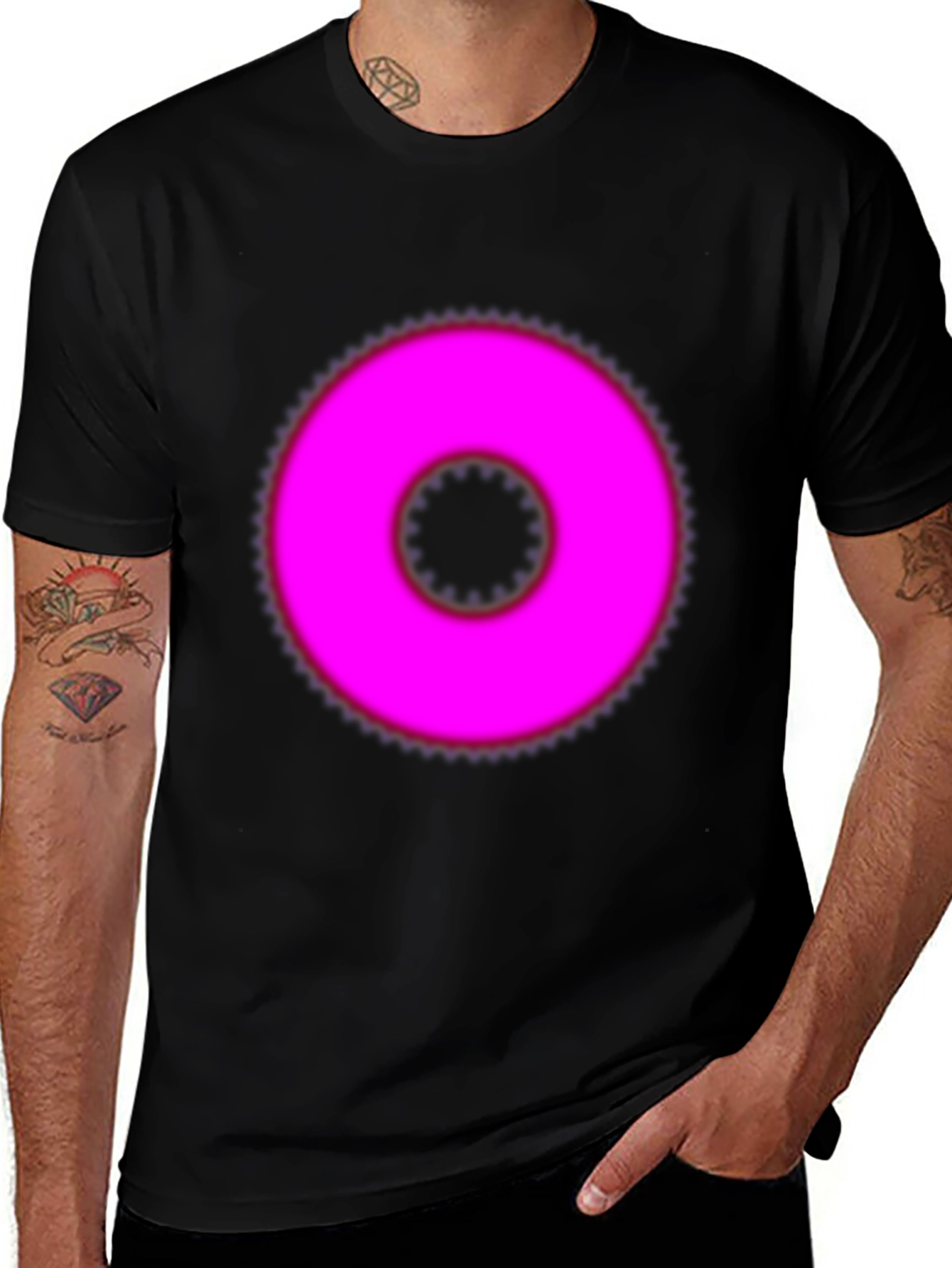 Pink Ring Graphic Black T-Shirt
