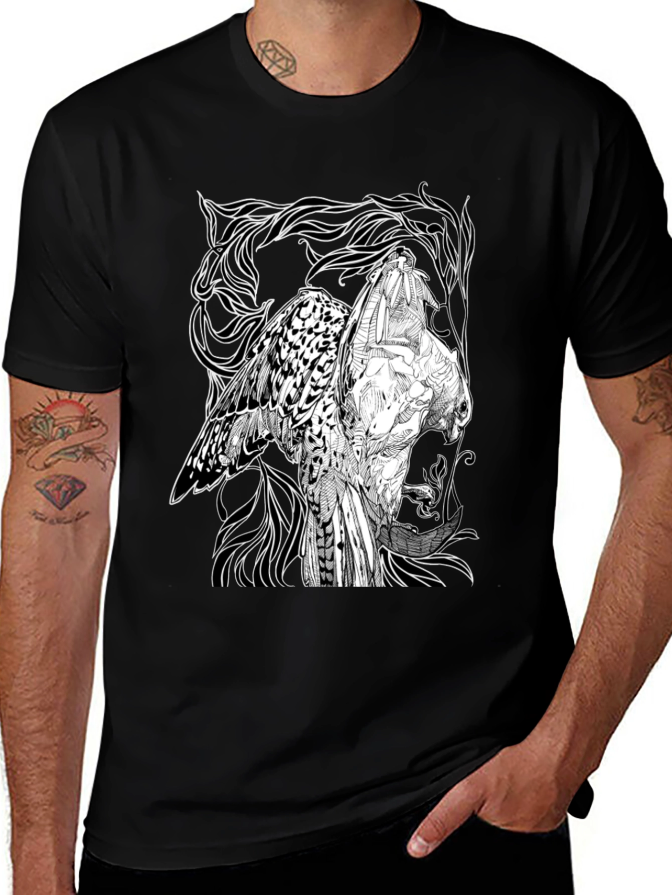 Graphic Owl T-Shirt - Black Cotton Tee