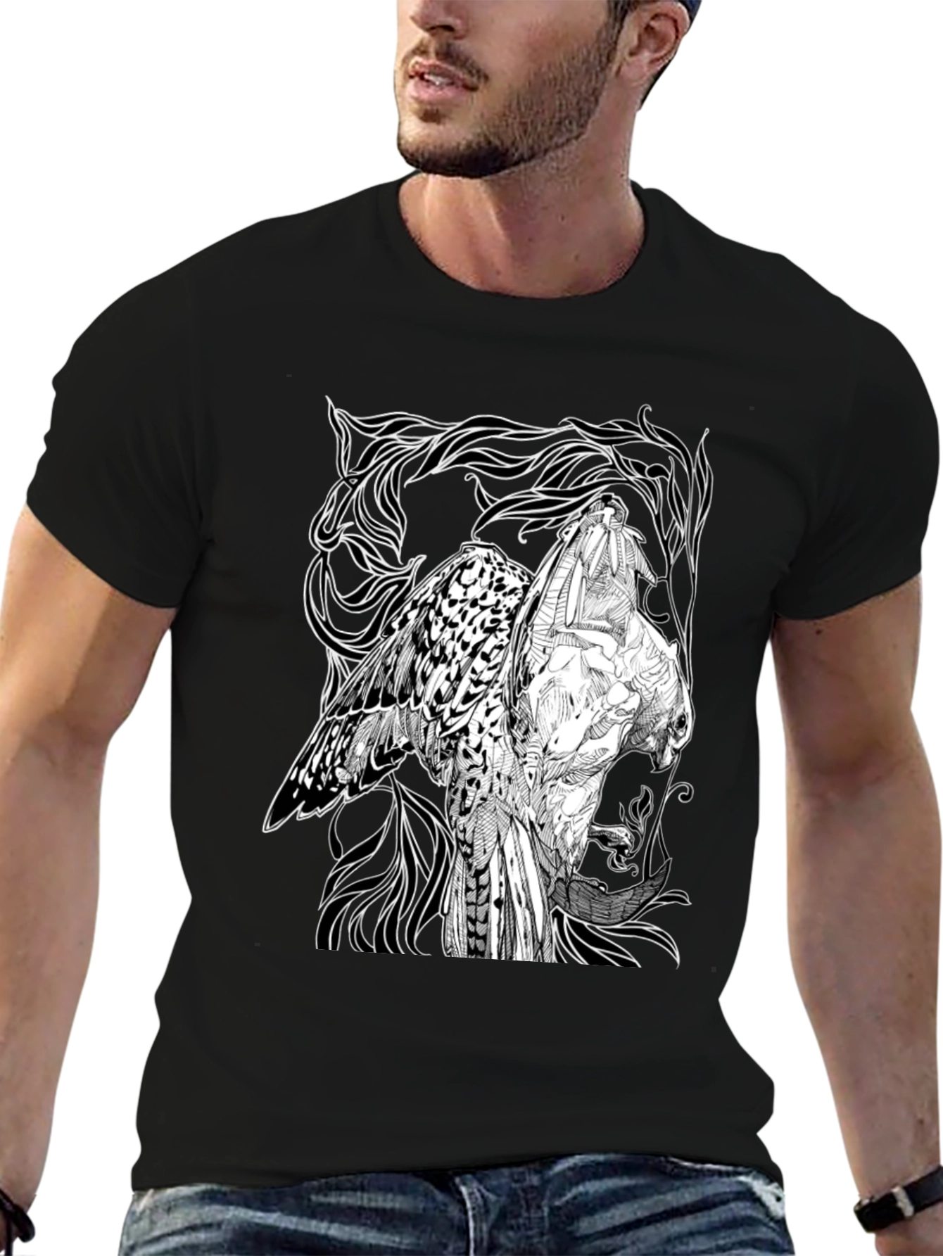 Graphic Owl T-Shirt - Black Cotton Tee