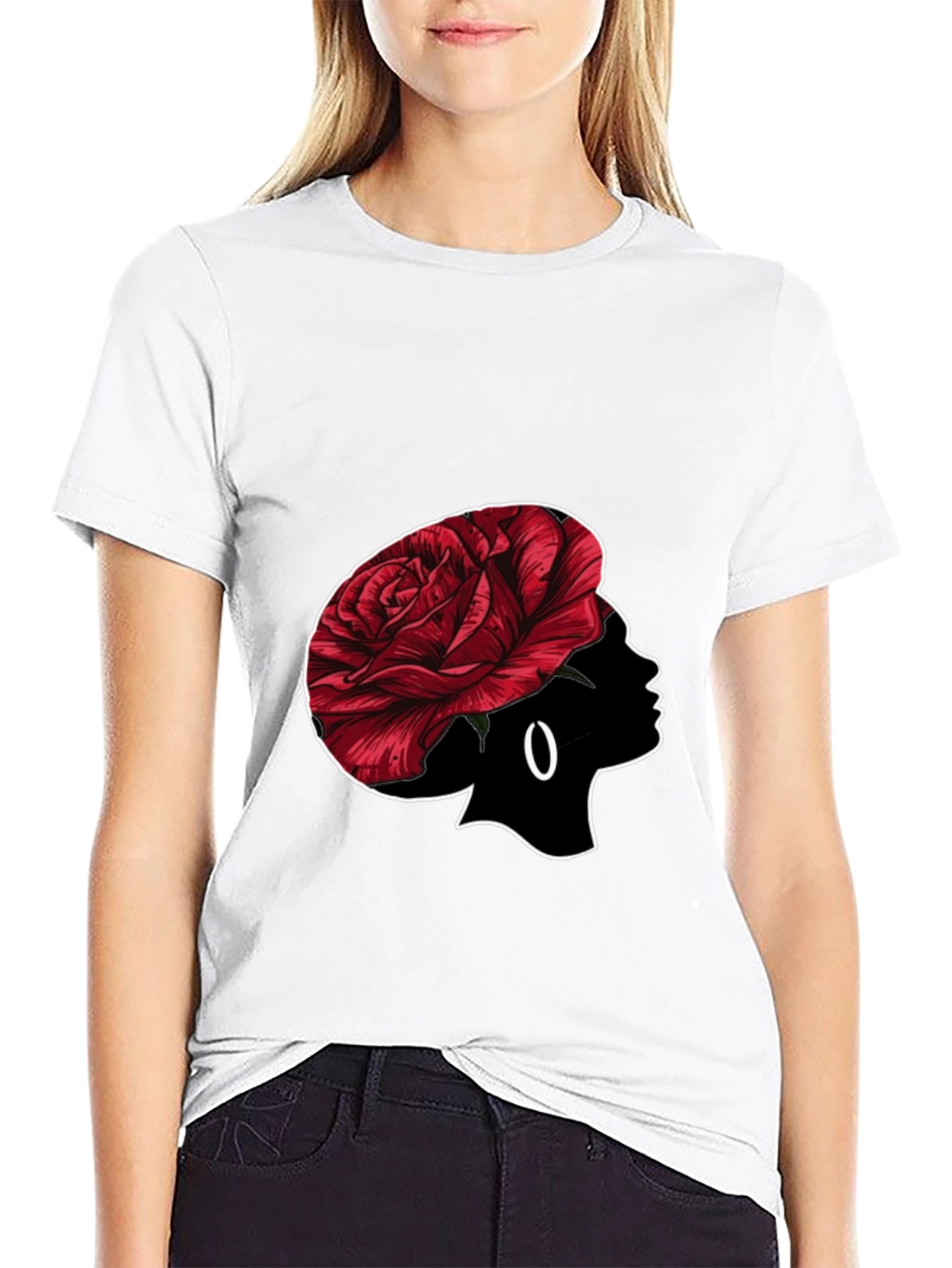 Rose Silhouette Graphic Black T-Shirt