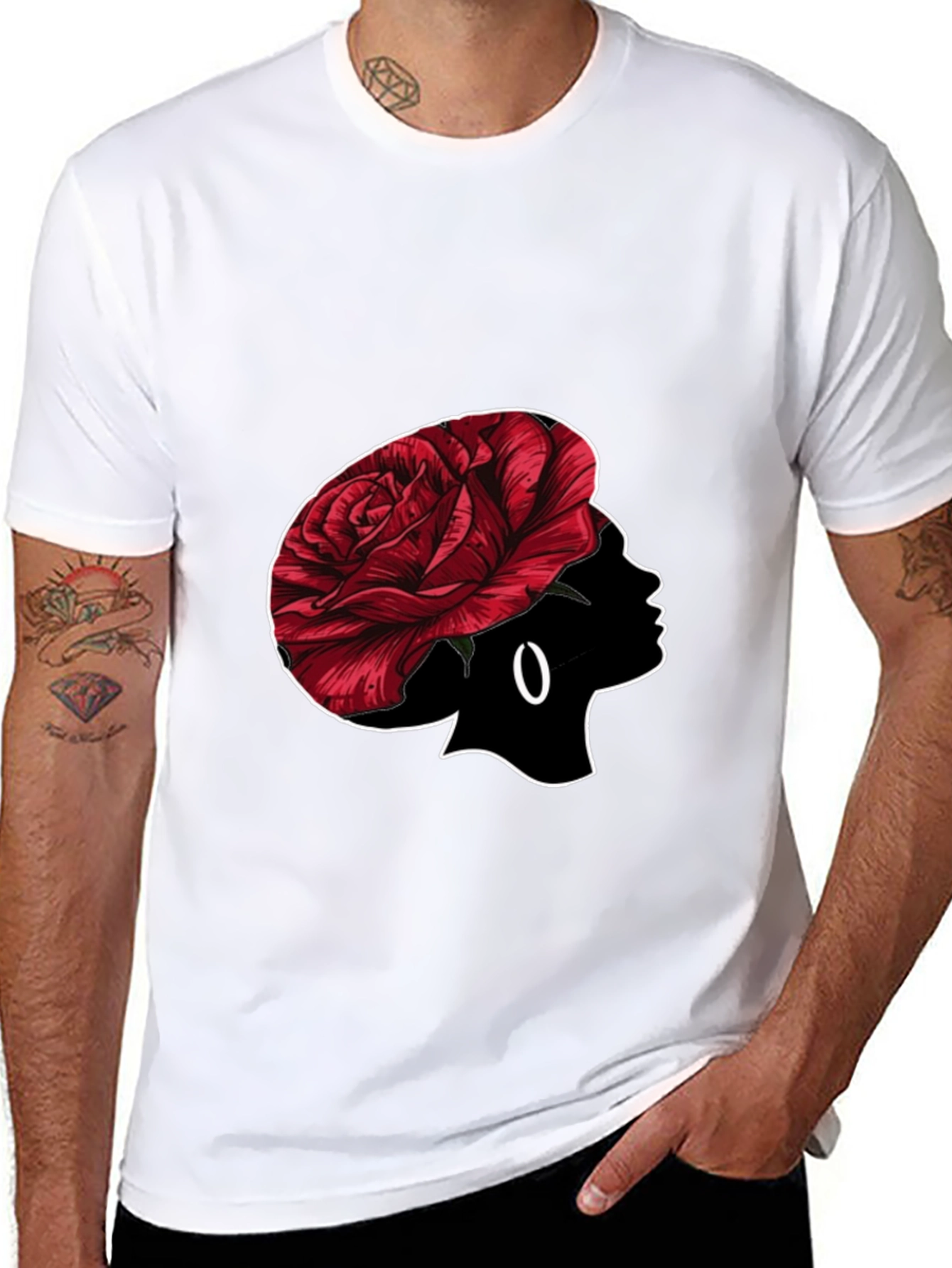 Rose Silhouette Graphic Black T-Shirt