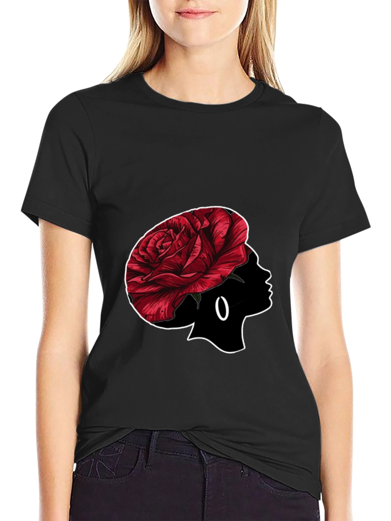 Rose Silhouette Graphic Black T-Shirt