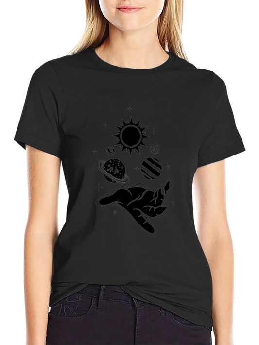 Cosmic Hand Graphic Tee - Black Cotton Comfort