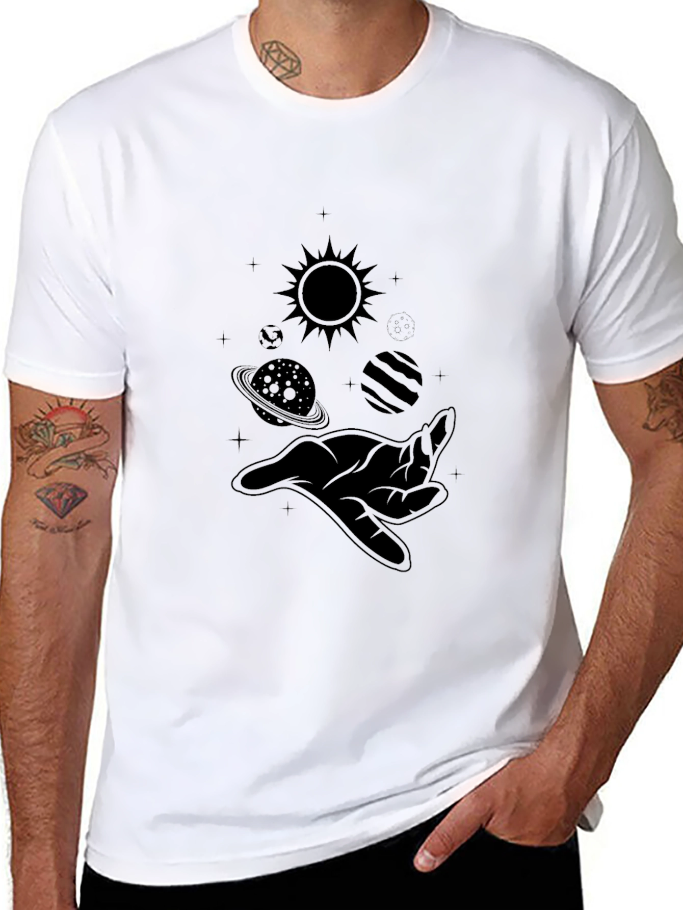 Cosmic Hand Graphic Tee - Black Cotton Comfort