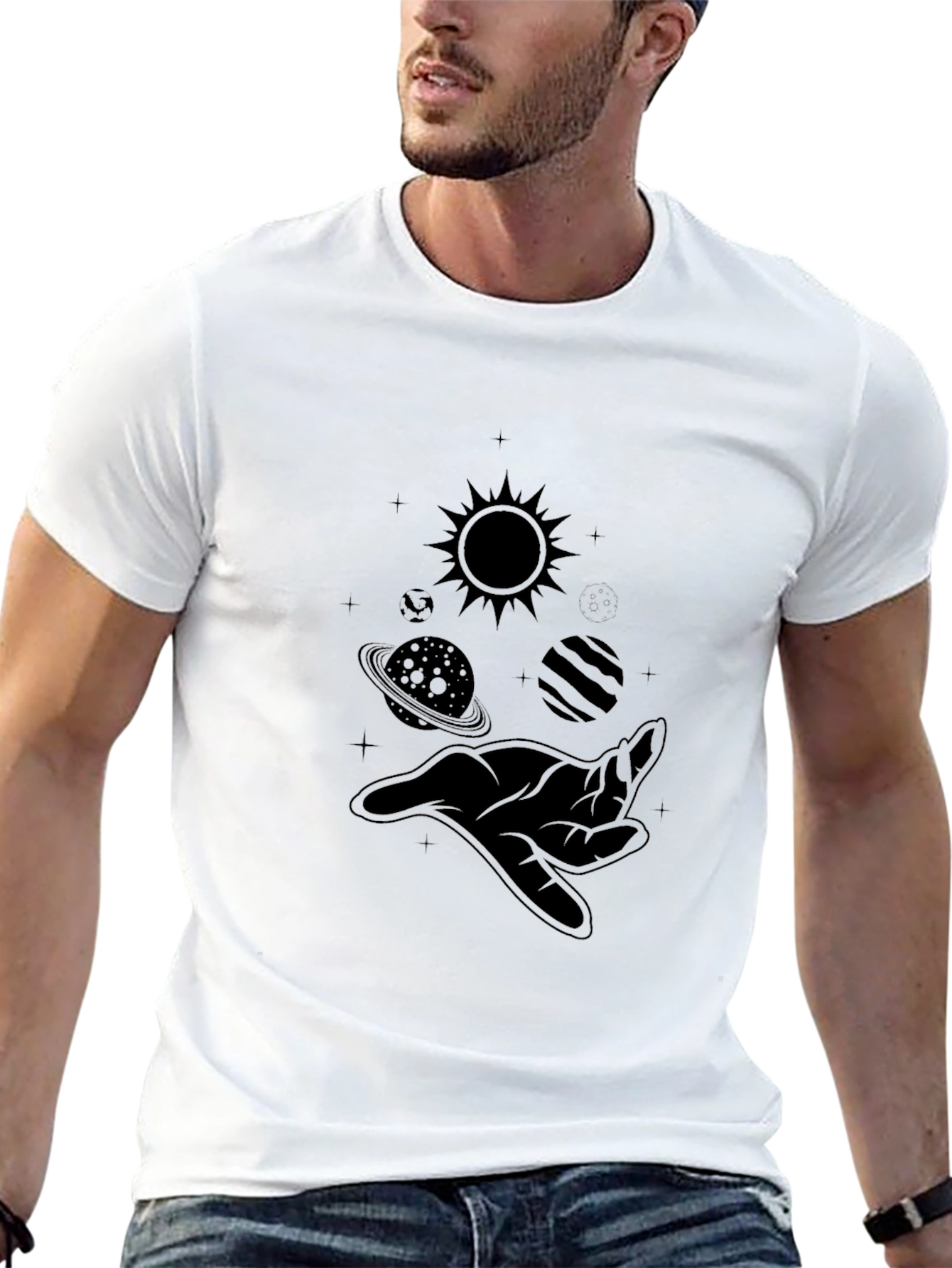 Cosmic Hand Graphic Tee - Black Cotton Comfort