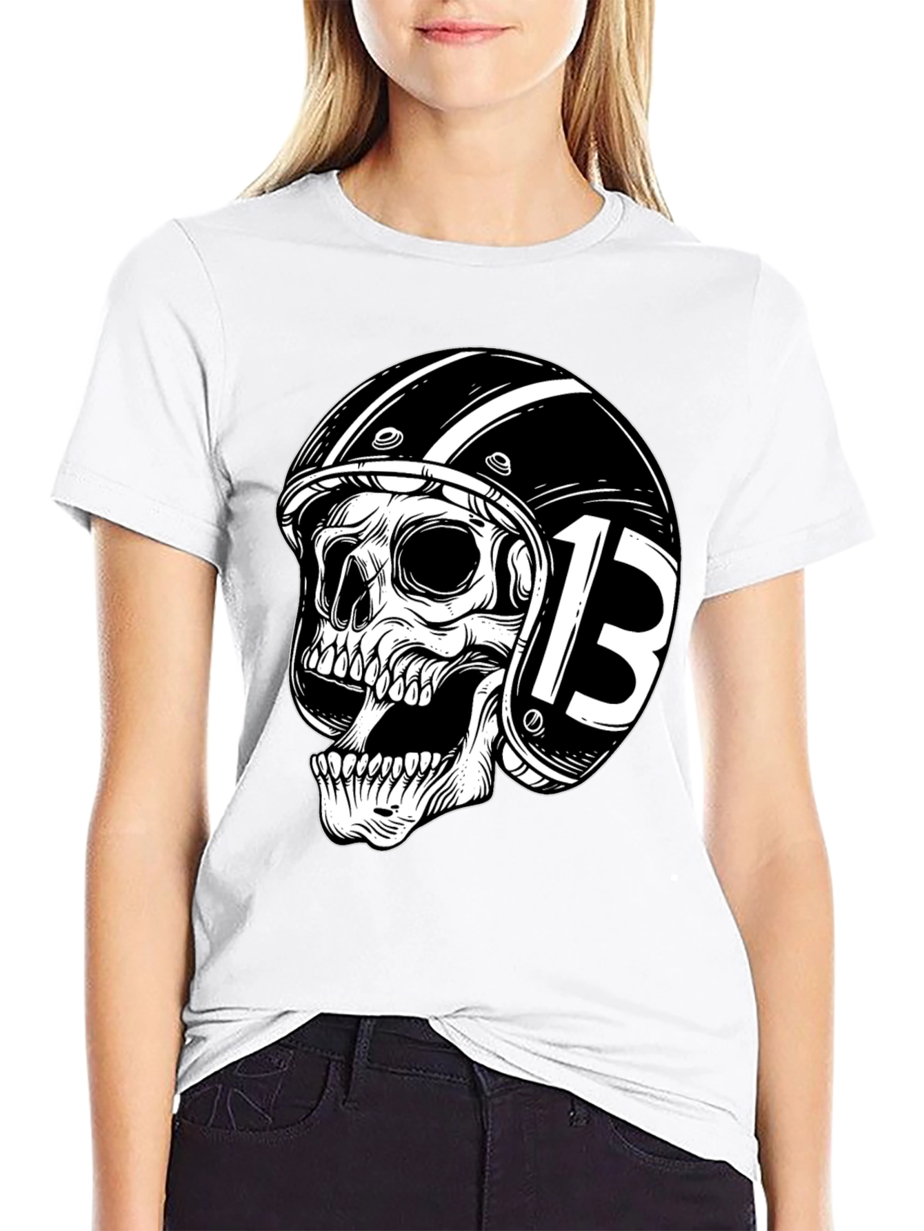 Mens Black Skull & Helmet Graphic T-Shirt