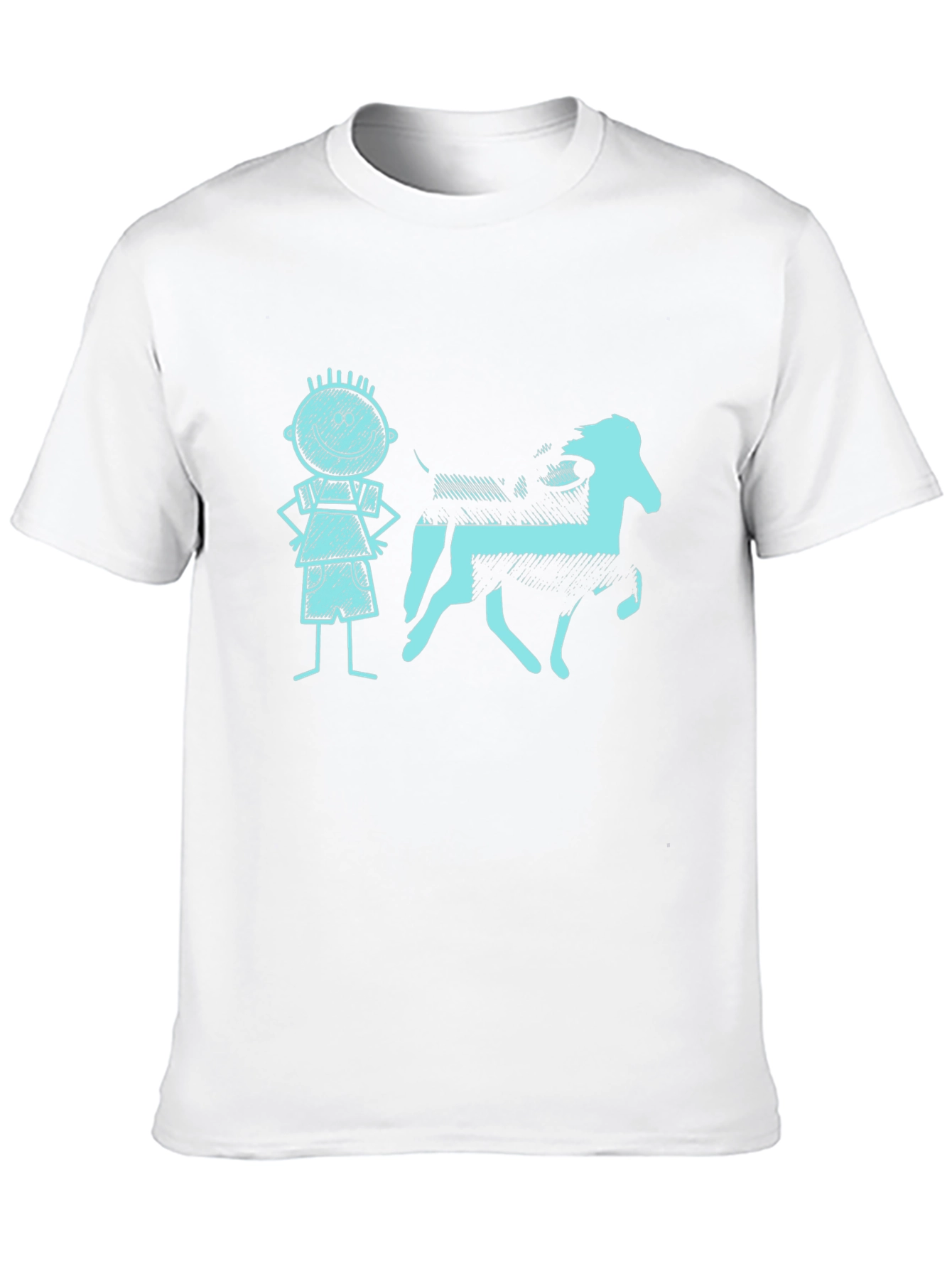 Mens Black Tee with Kid and Horse Graphic