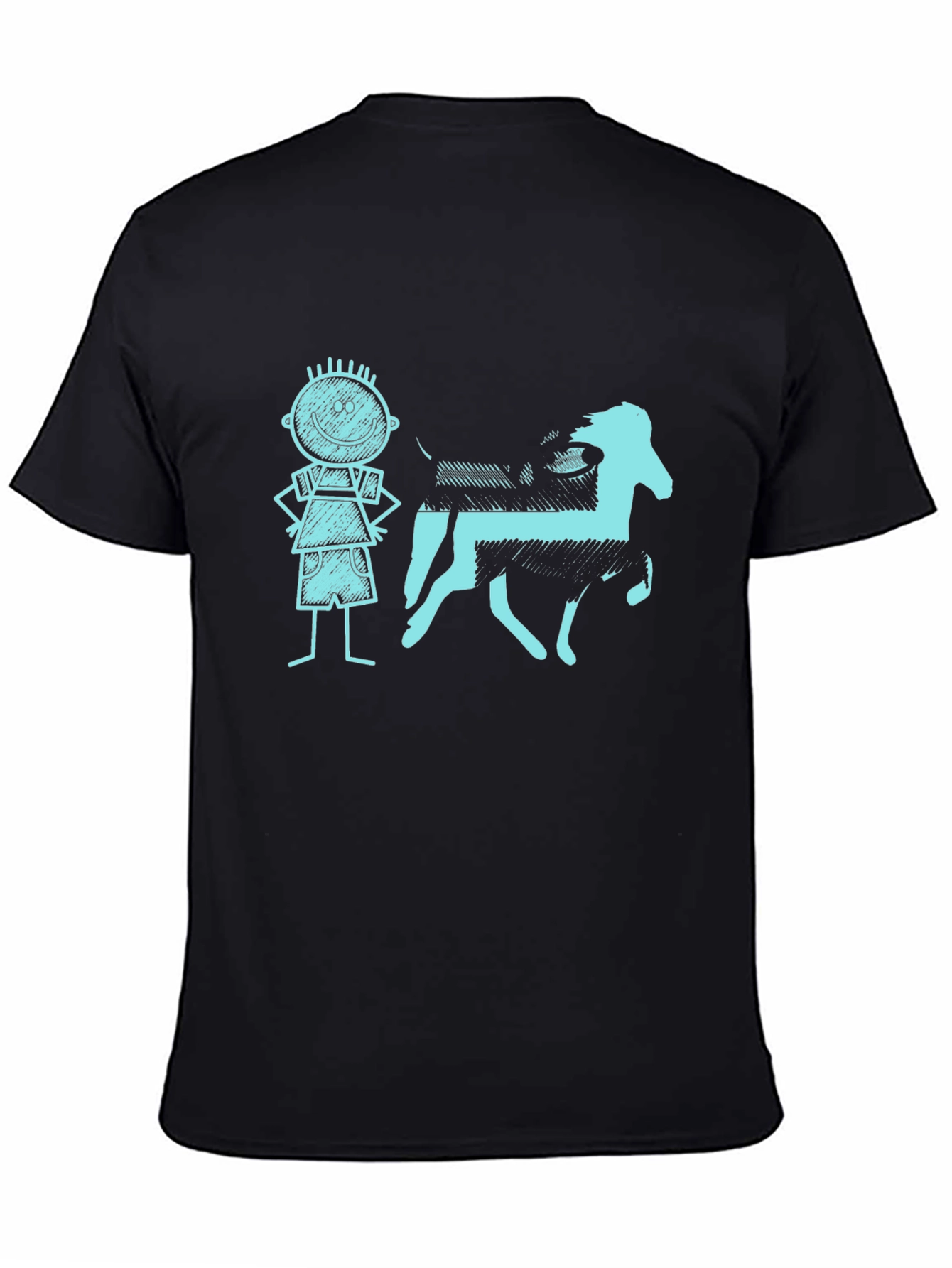 Mens Black Tee with Kid and Horse Graphic