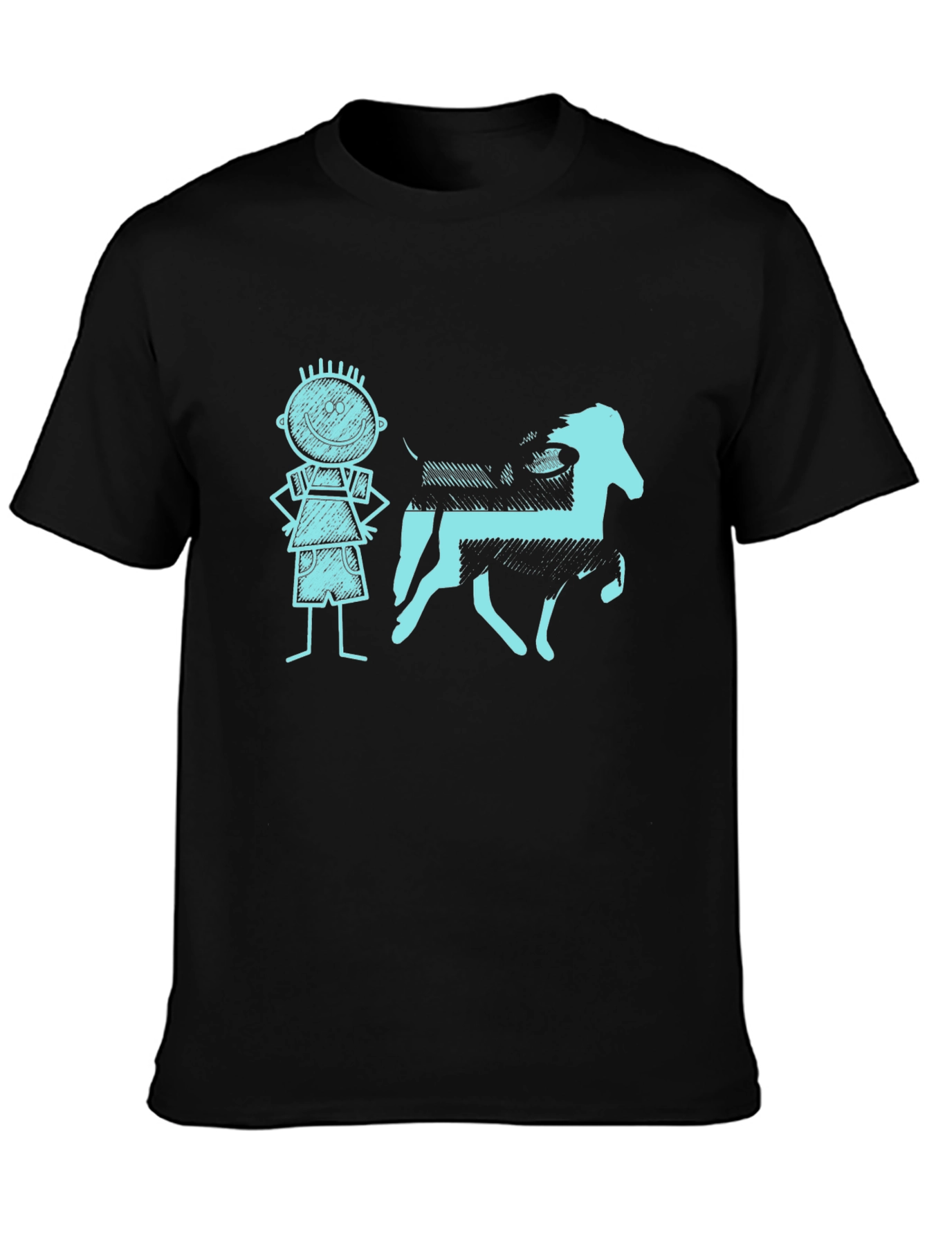 Mens Black Tee with Kid and Horse Graphic