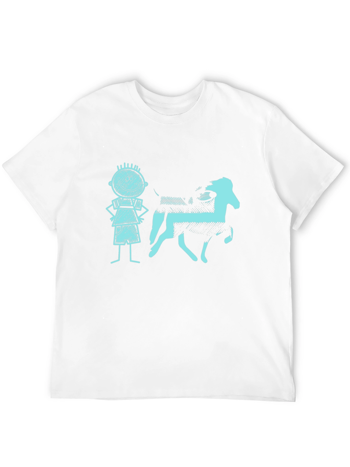 Mens Black Tee with Kid and Horse Graphic