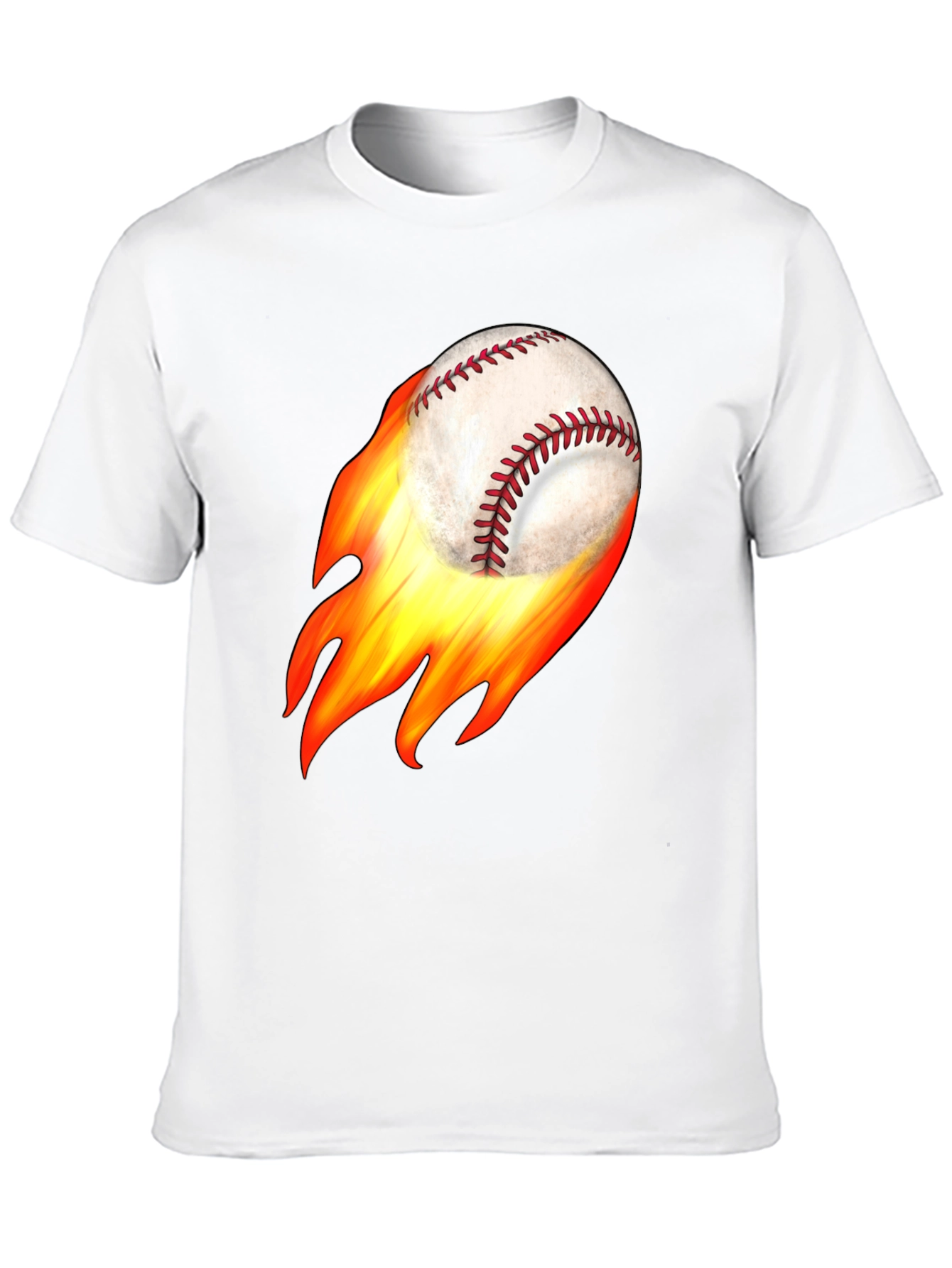 Flaming Baseball Graphic Tee - Black Cotton T-Shirt