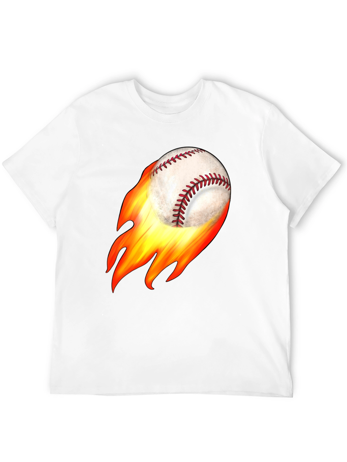 Flaming Baseball Graphic Tee - Black Cotton T-Shirt