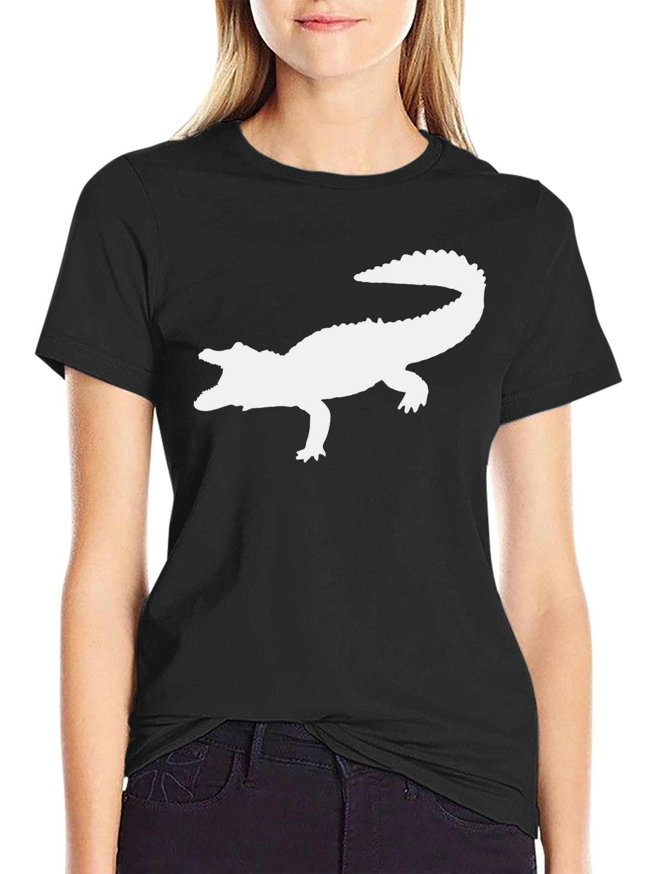 Crocodile Silhouette Graphic Tee - Black Cotton T-Shirt