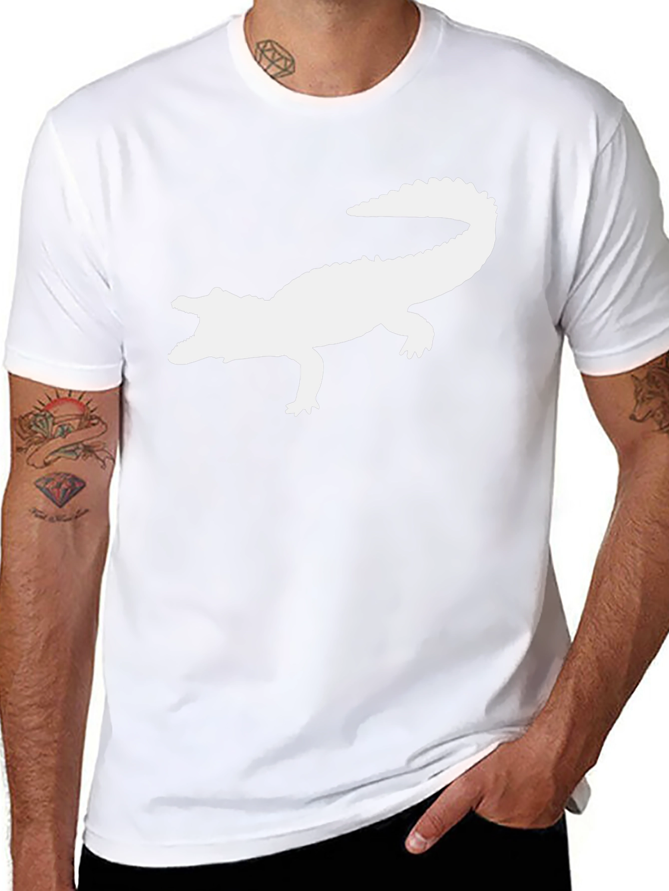 Crocodile Silhouette Graphic Tee - Black Cotton T-Shirt