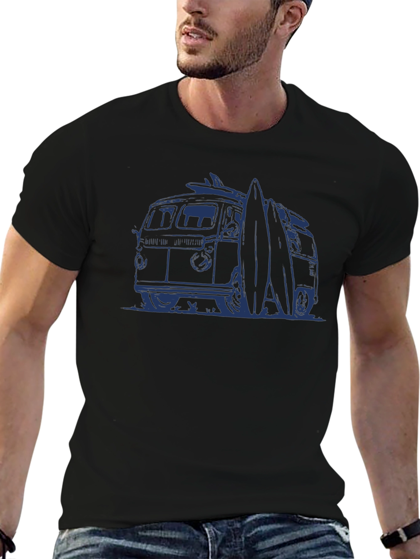 Surf Van Graphic Tee - Black Cotton T-Shirt