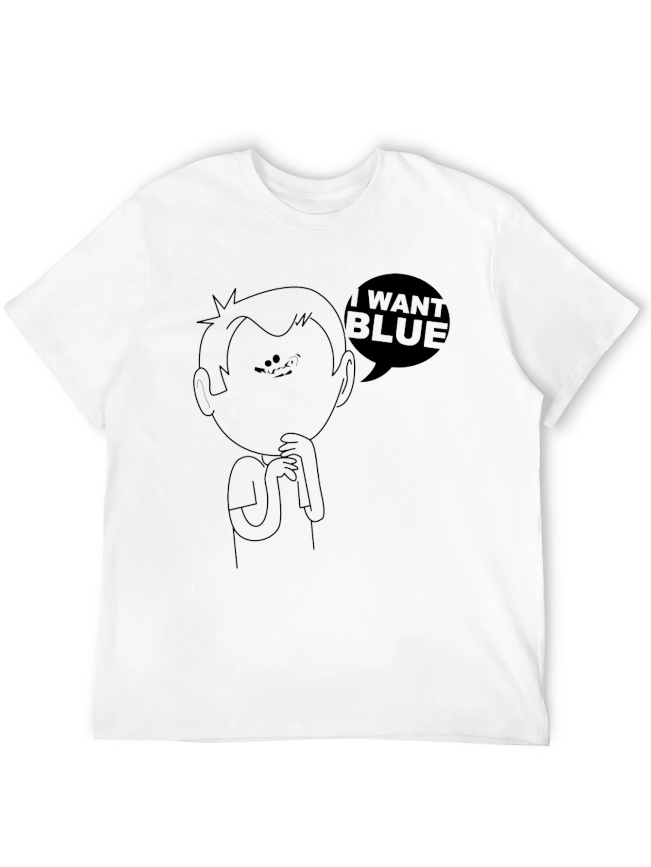 I Want Blue Cartoon Graphic Black Tee
