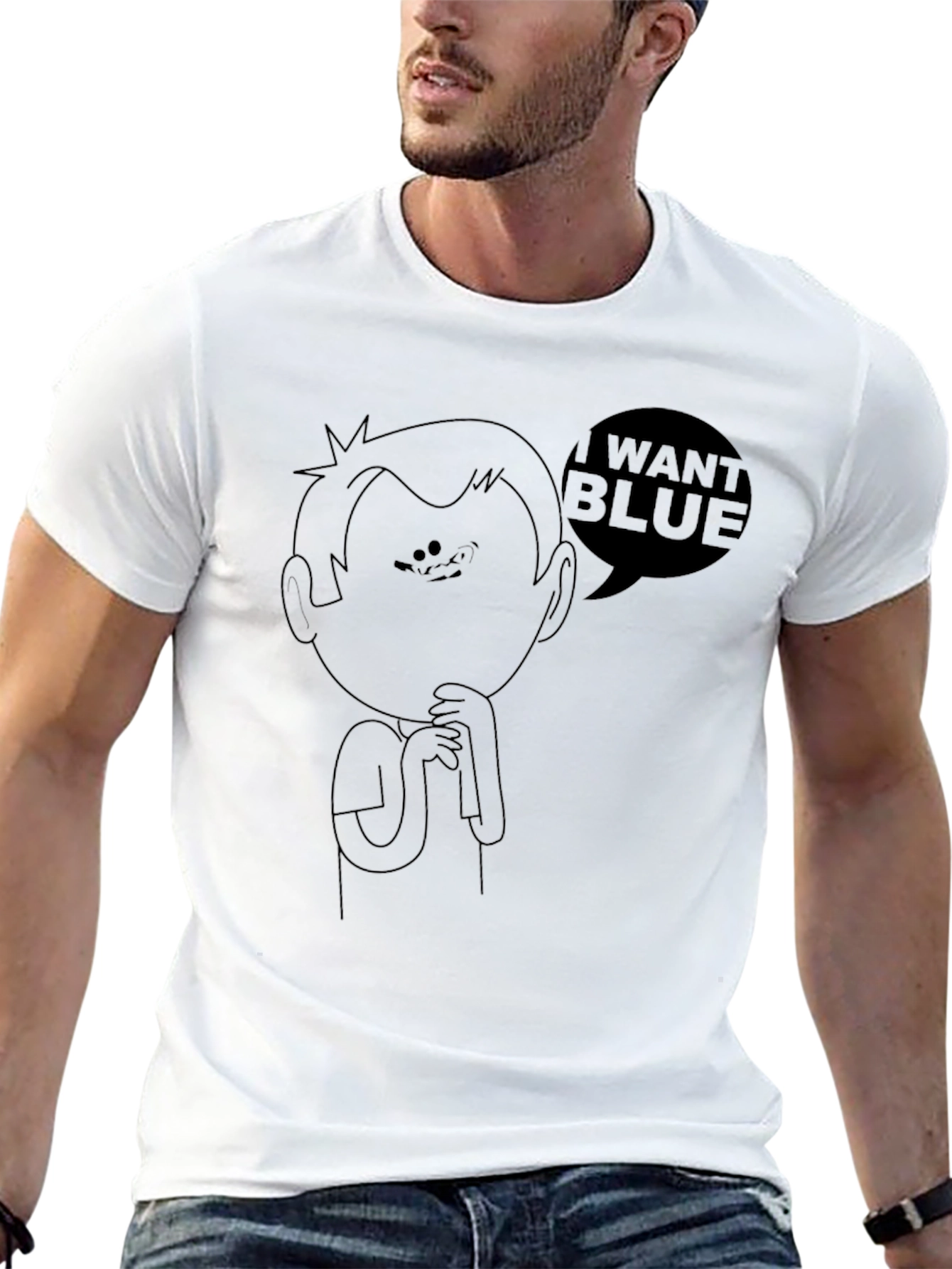 I Want Blue Cartoon Graphic Black Tee
