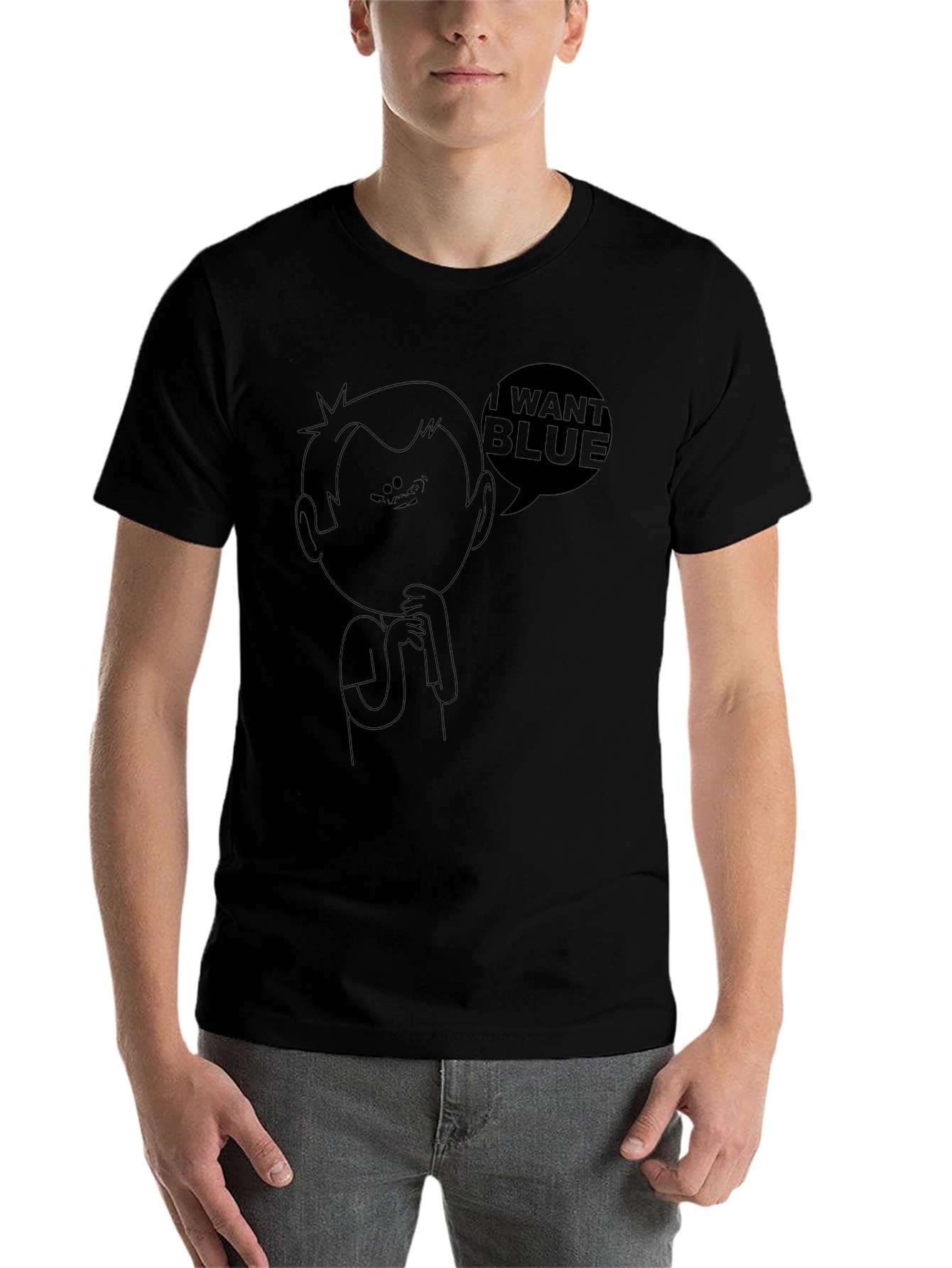 I Want Blue Cartoon Graphic Black Tee