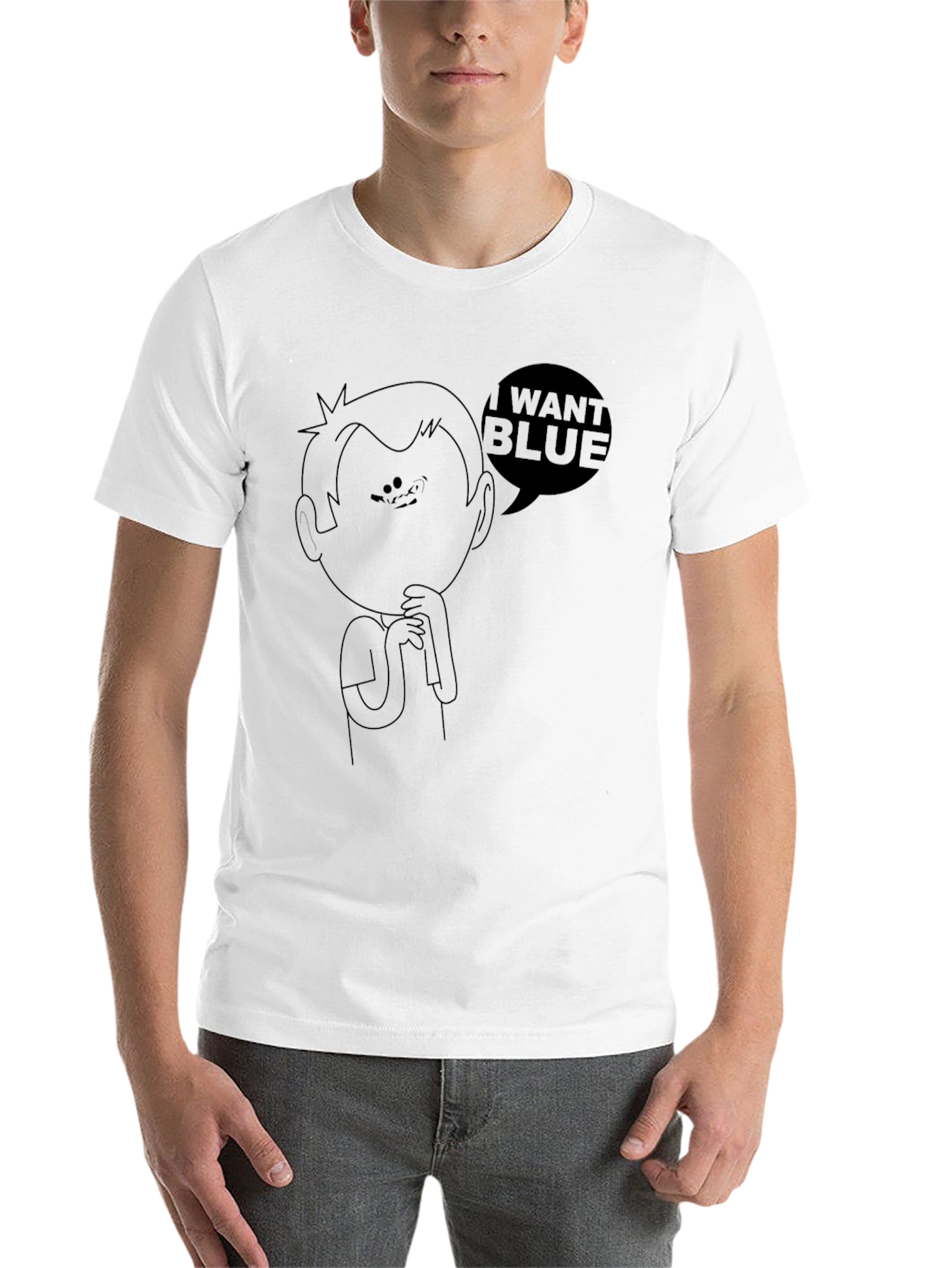 I Want Blue Cartoon Graphic Black Tee