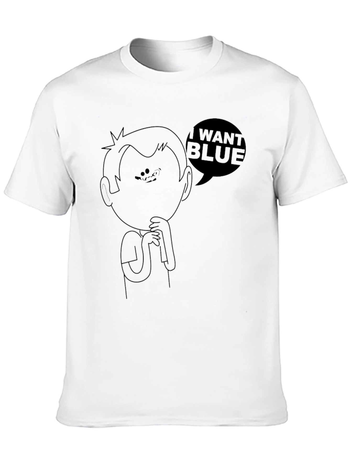 I Want Blue Cartoon Graphic Black Tee