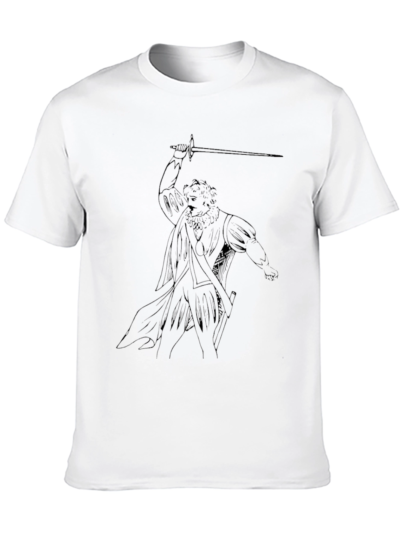 Line Art Swordsman Black T-Shirt