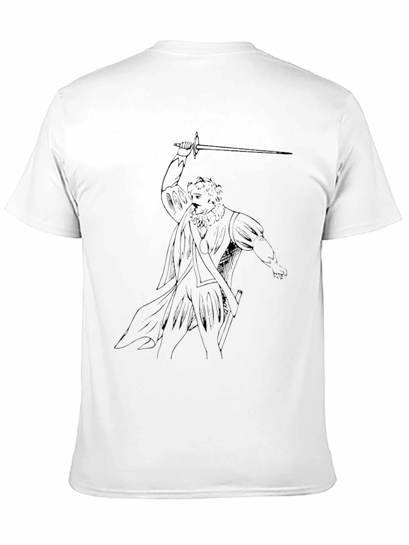 Line Art Swordsman Black T-Shirt