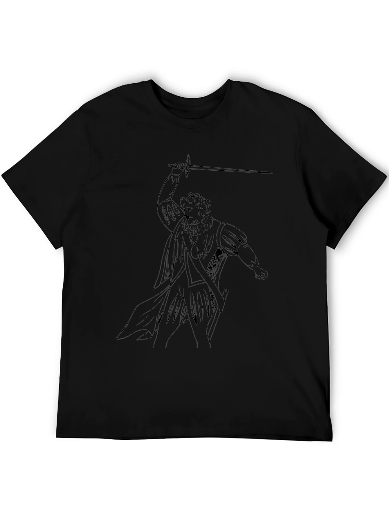 Line Art Swordsman Black T-Shirt