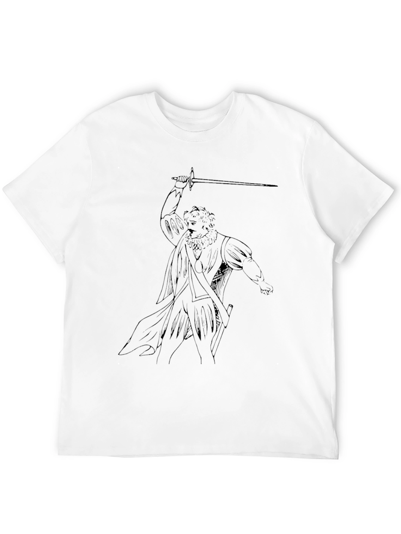 Line Art Swordsman Black T-Shirt
