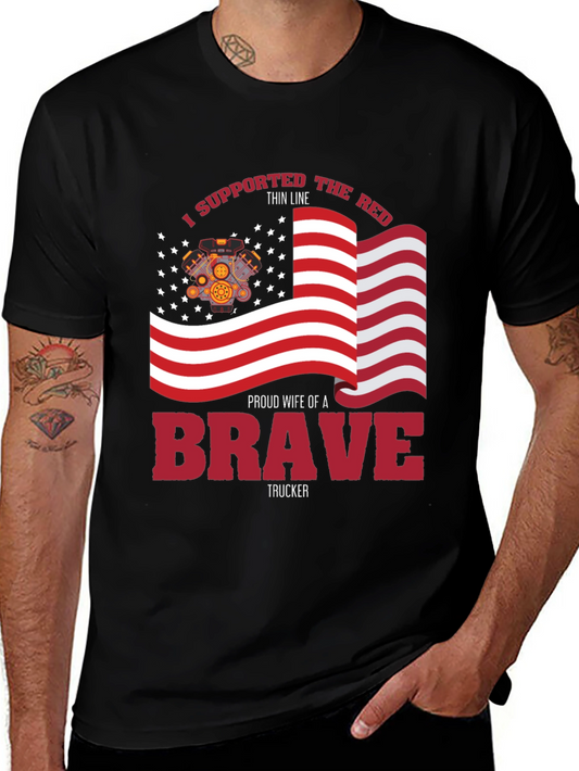 Proud Trucker Wife T-Shirt - Patriotic American Flag