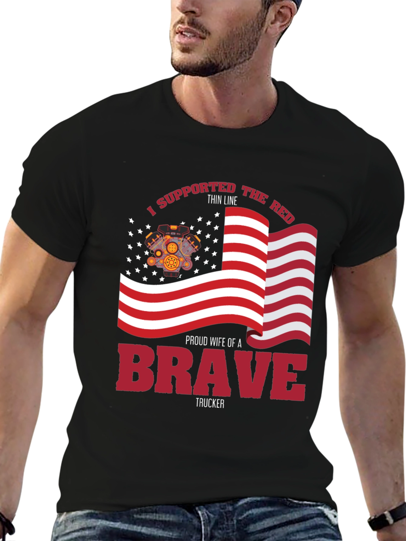Proud Trucker Wife T-Shirt - Patriotic American Flag
