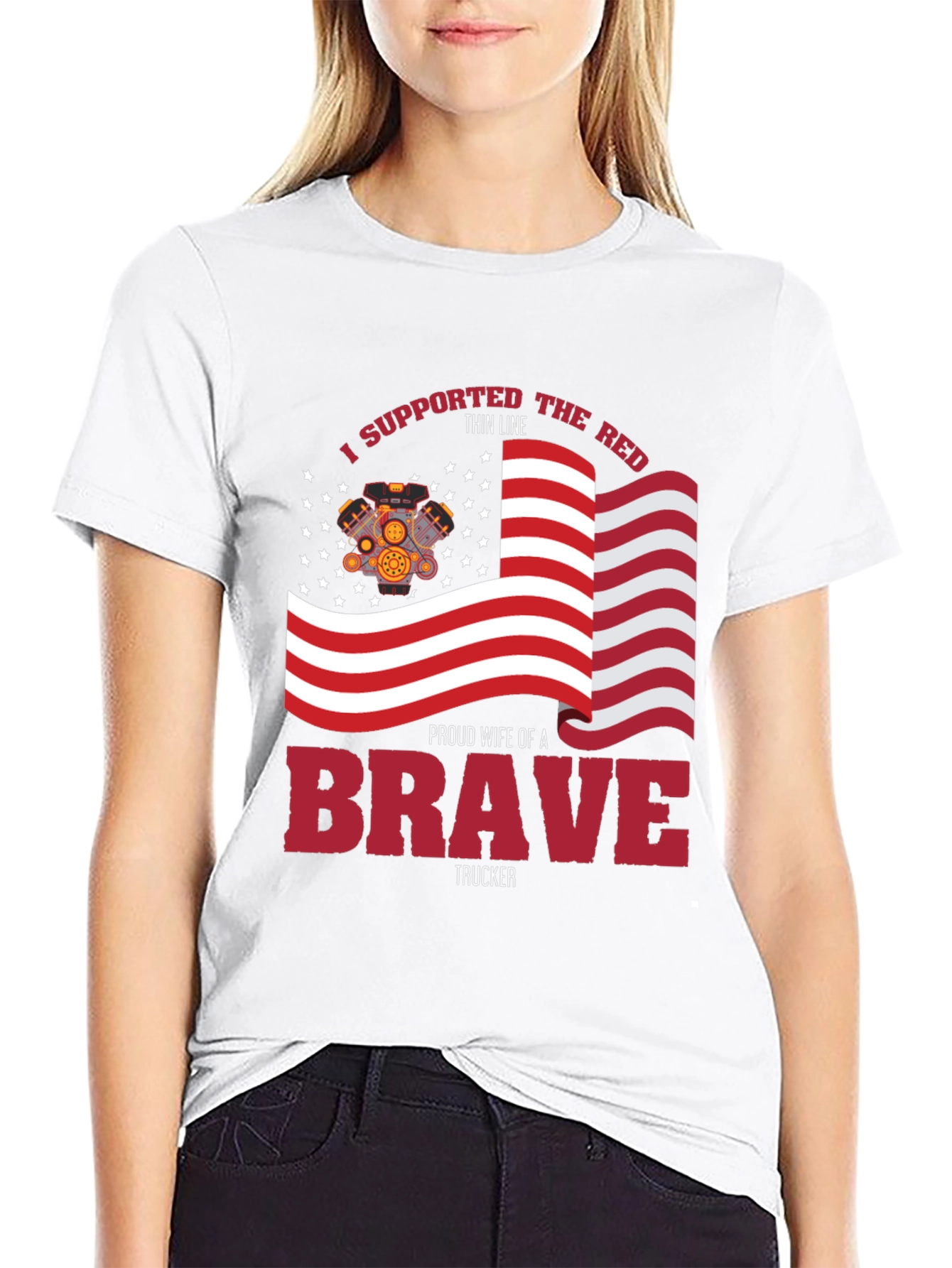 Proud Trucker Wife T-Shirt - Patriotic American Flag