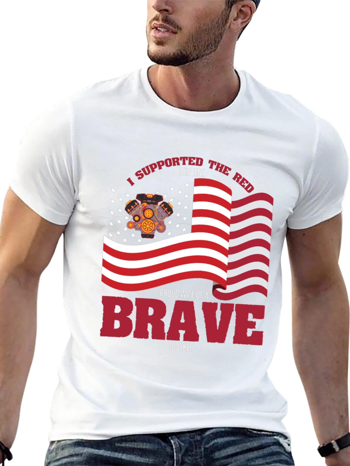 Proud Trucker Wife T-Shirt - Patriotic American Flag