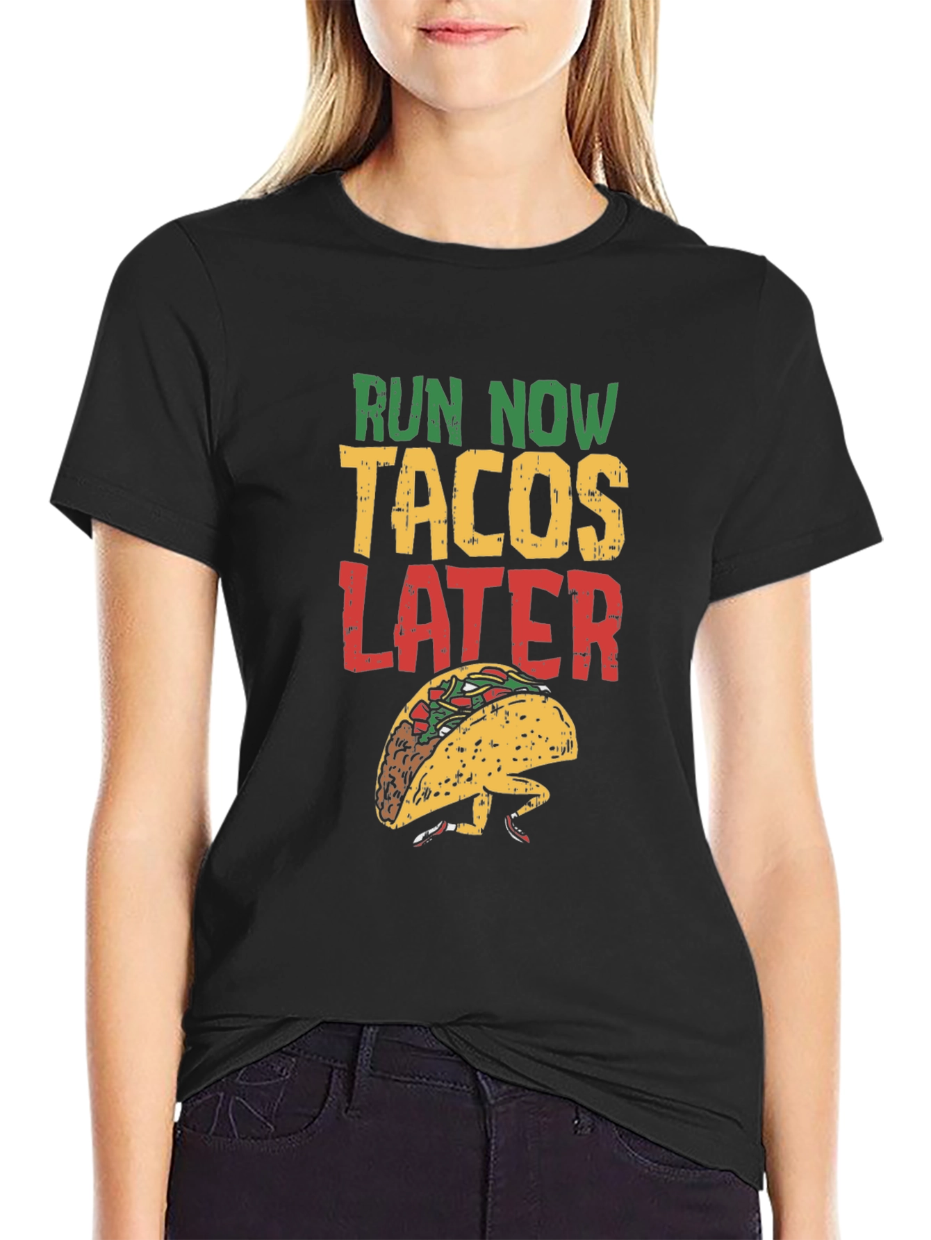 Run Now Tacos Later Graphic Tee - Black