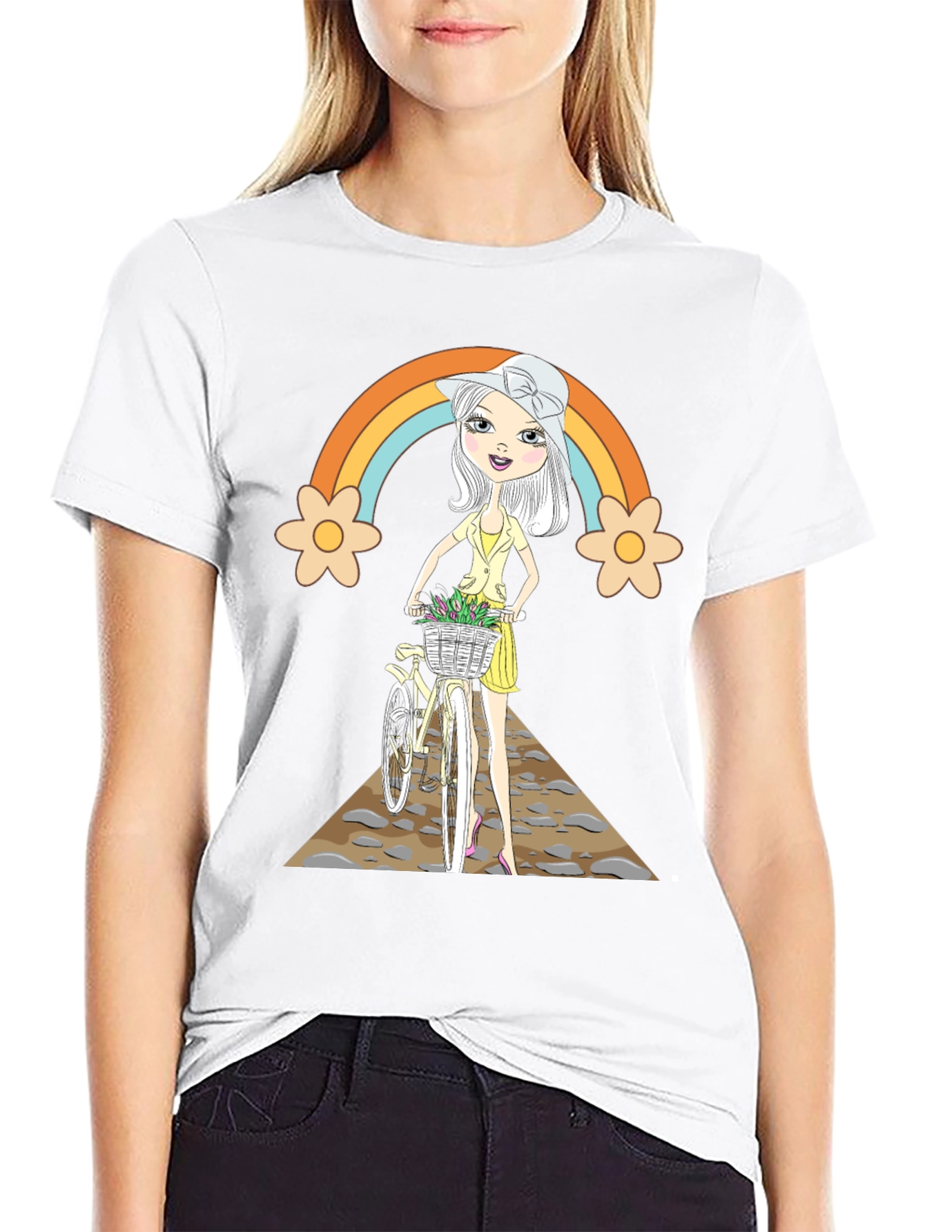 Rainbow Girl Bicycle T-Shirt - Stylish Graphic Tee