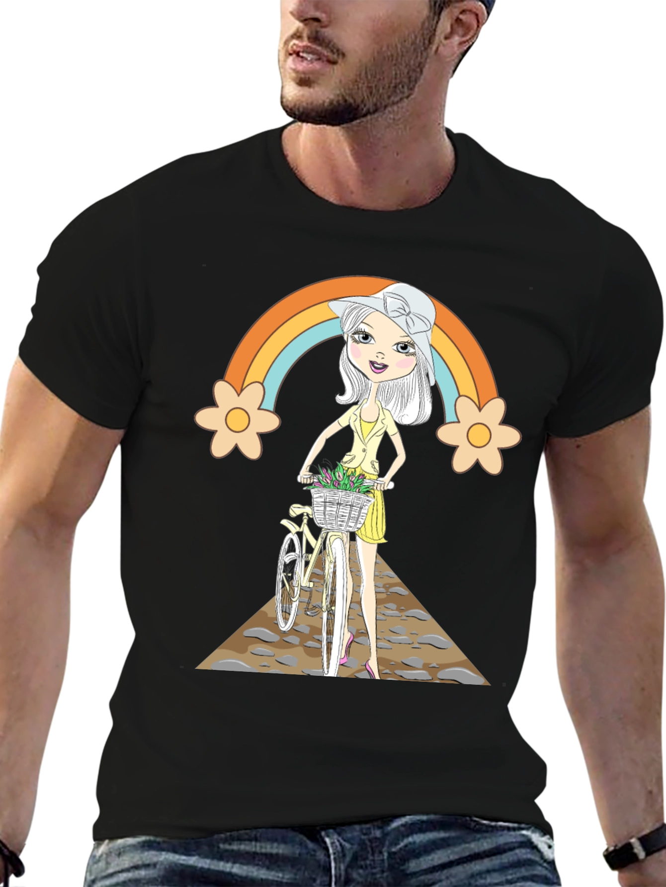 Rainbow Girl Bicycle T-Shirt - Stylish Graphic Tee