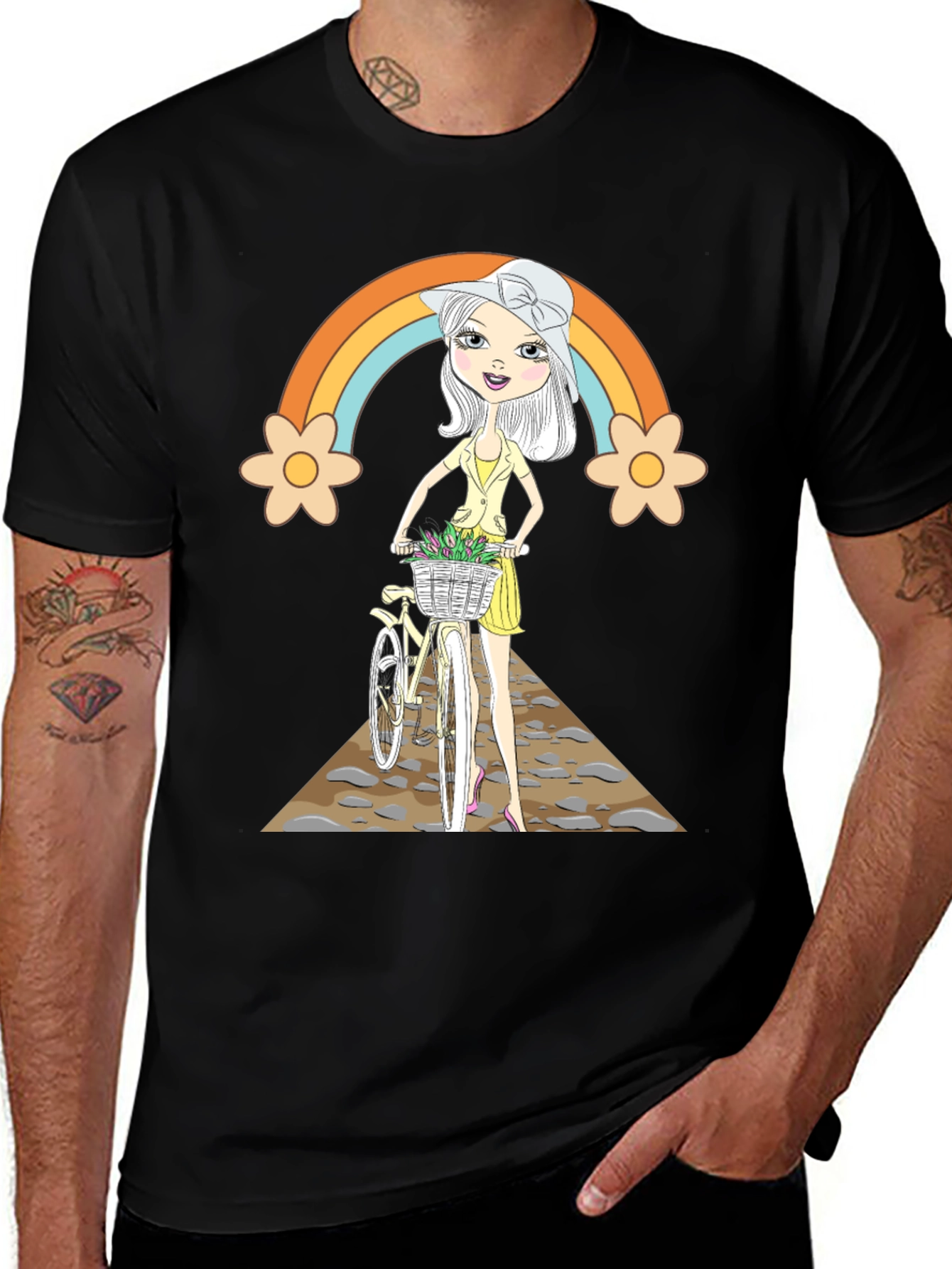 Rainbow Girl Bicycle T-Shirt - Stylish Graphic Tee