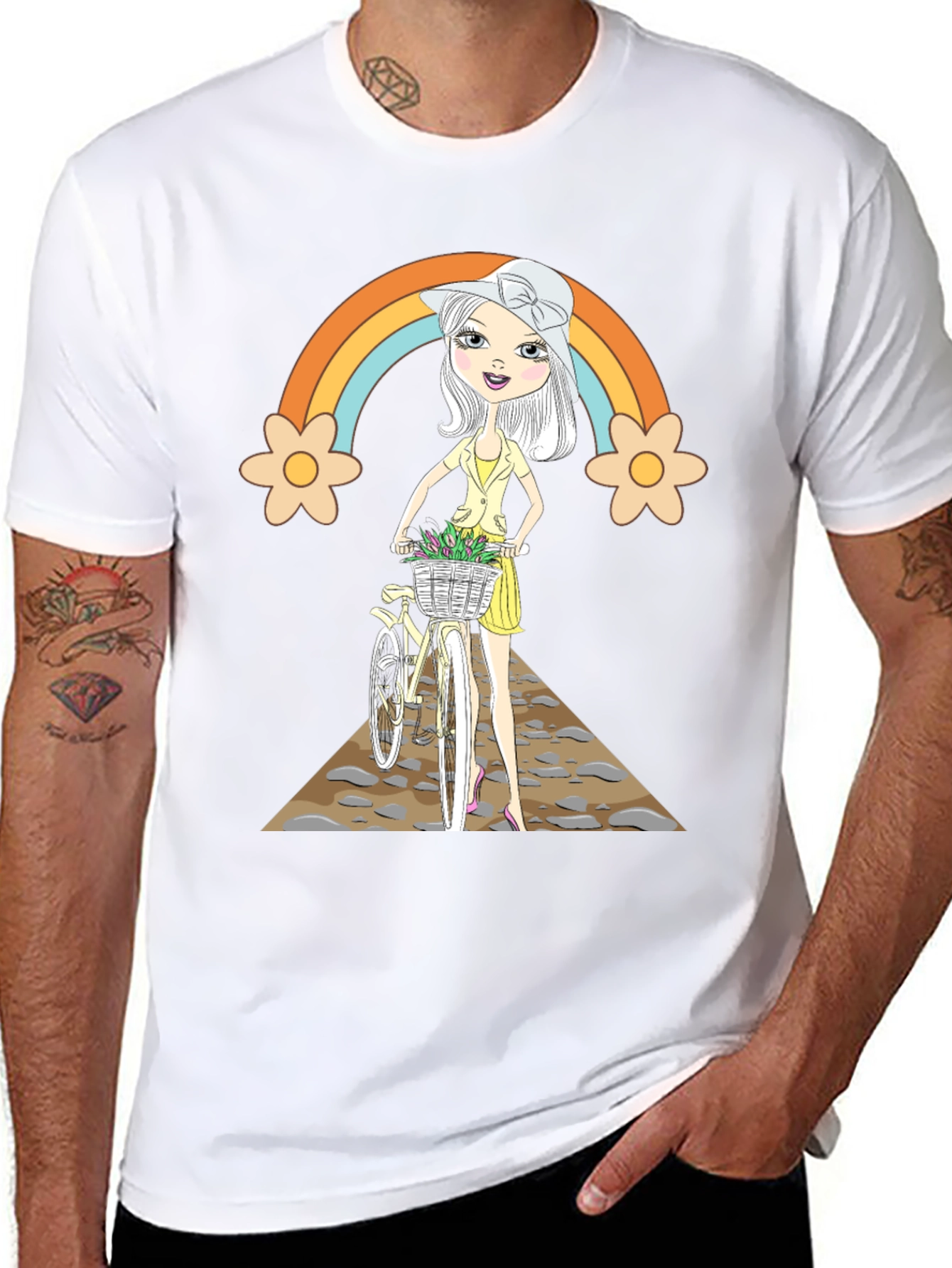 Rainbow Girl Bicycle T-Shirt - Stylish Graphic Tee